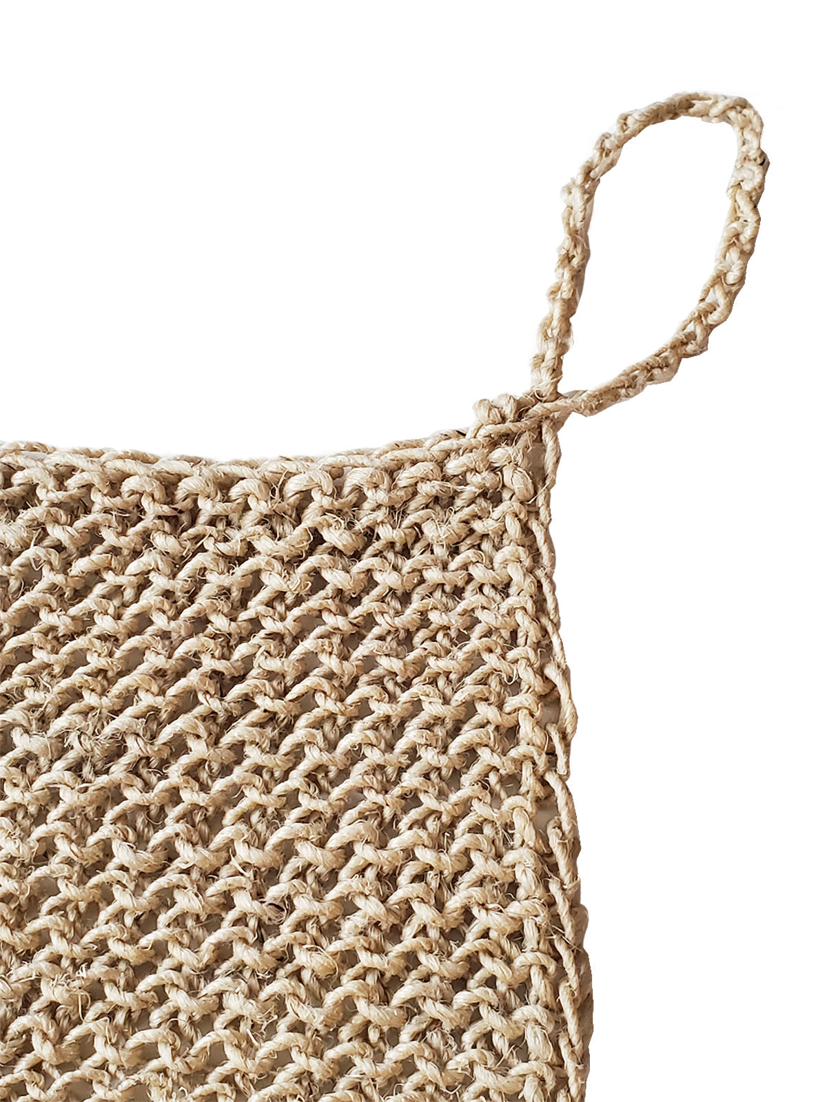 Korissa Hemp Washcloth, close-up of knit texture and hanging loop