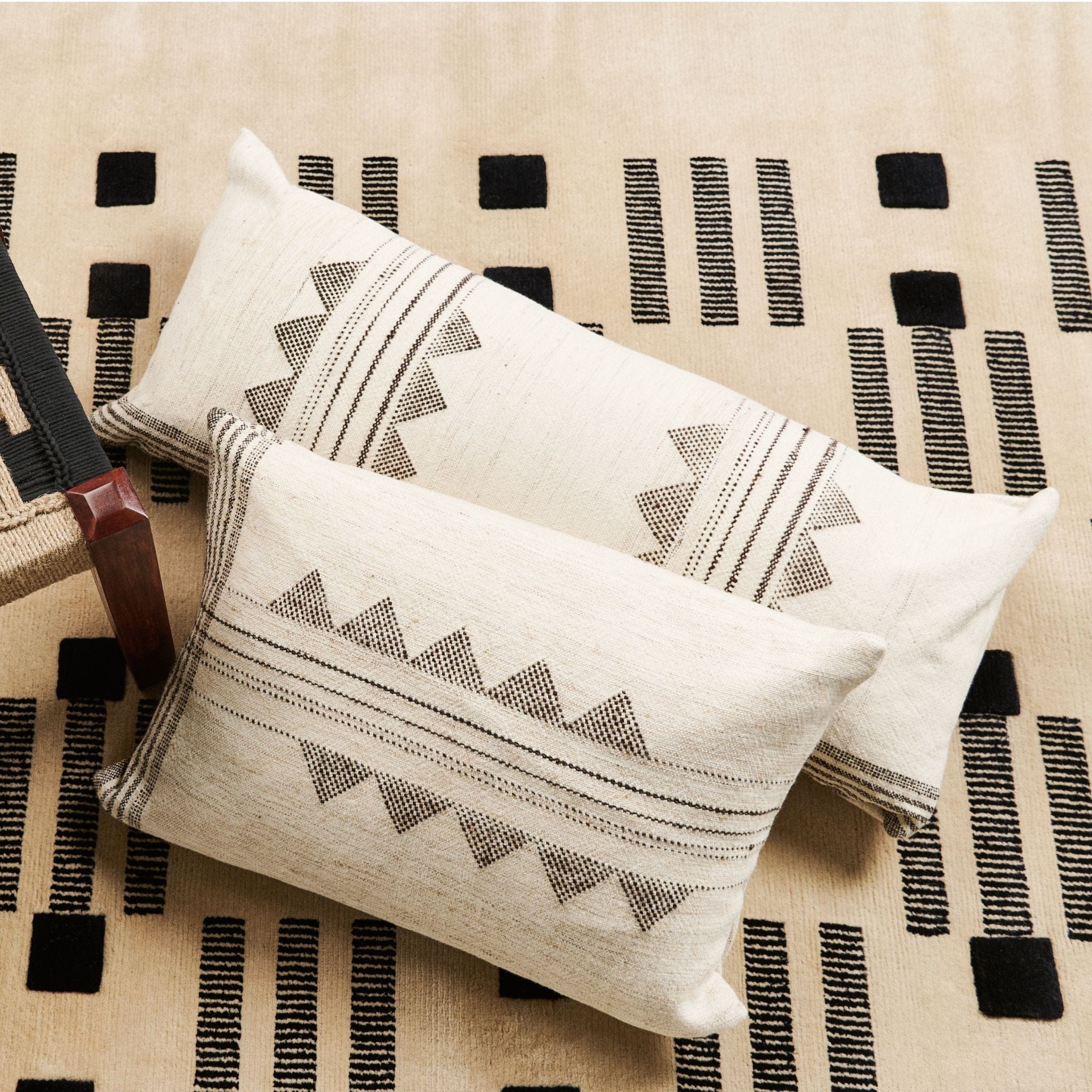 Kora White And Black Handloom Large Lumbar Pillow