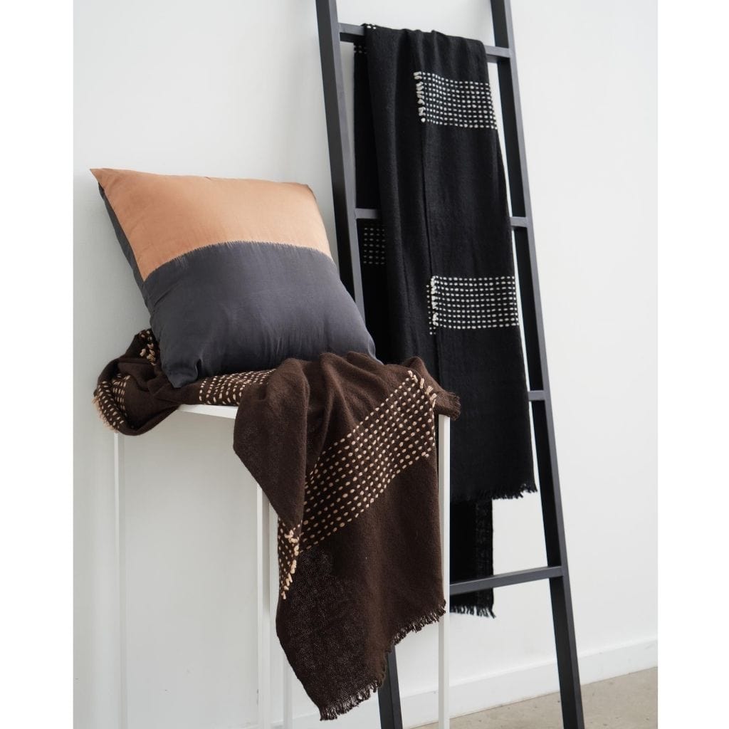 Walnut Black Yak With Hand Knotted Merino Stripes Handloom Throw
