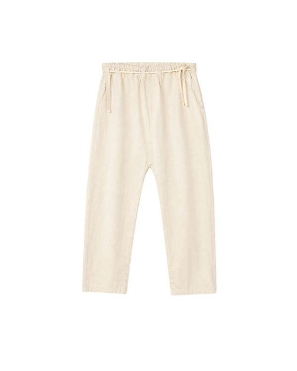 S E E K E R Picasso Pant in Natural Hemp Denim – wide-leg drawstring pant, full front view, Japandi apparel essential