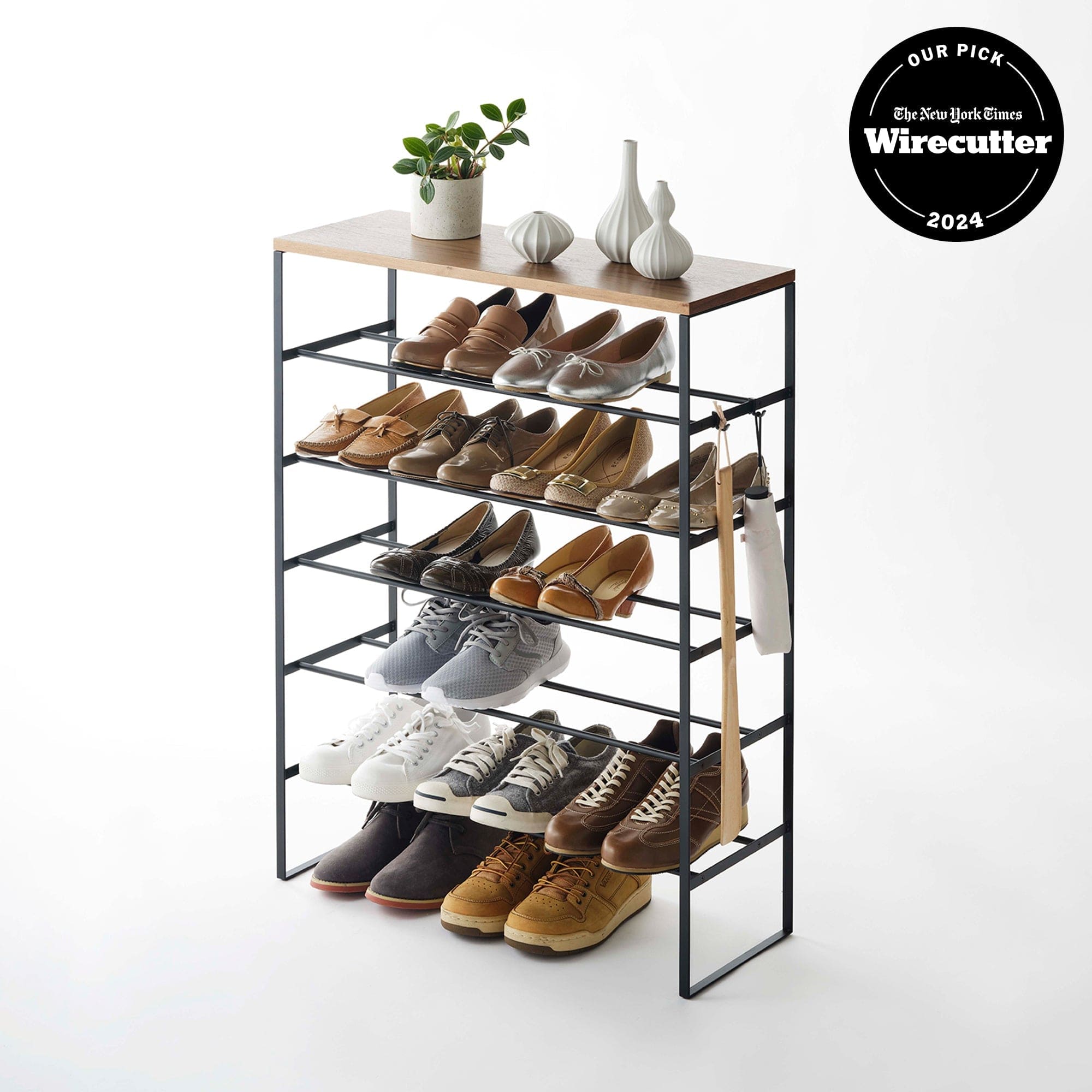 Six-Tier Shoe Rack (34" H) - Steel with Shoes