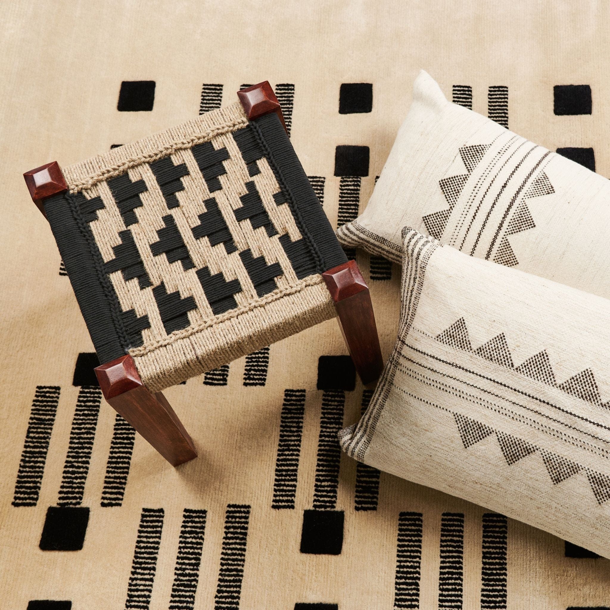 Kora White And Black Handloom Large Lumbar Pillow