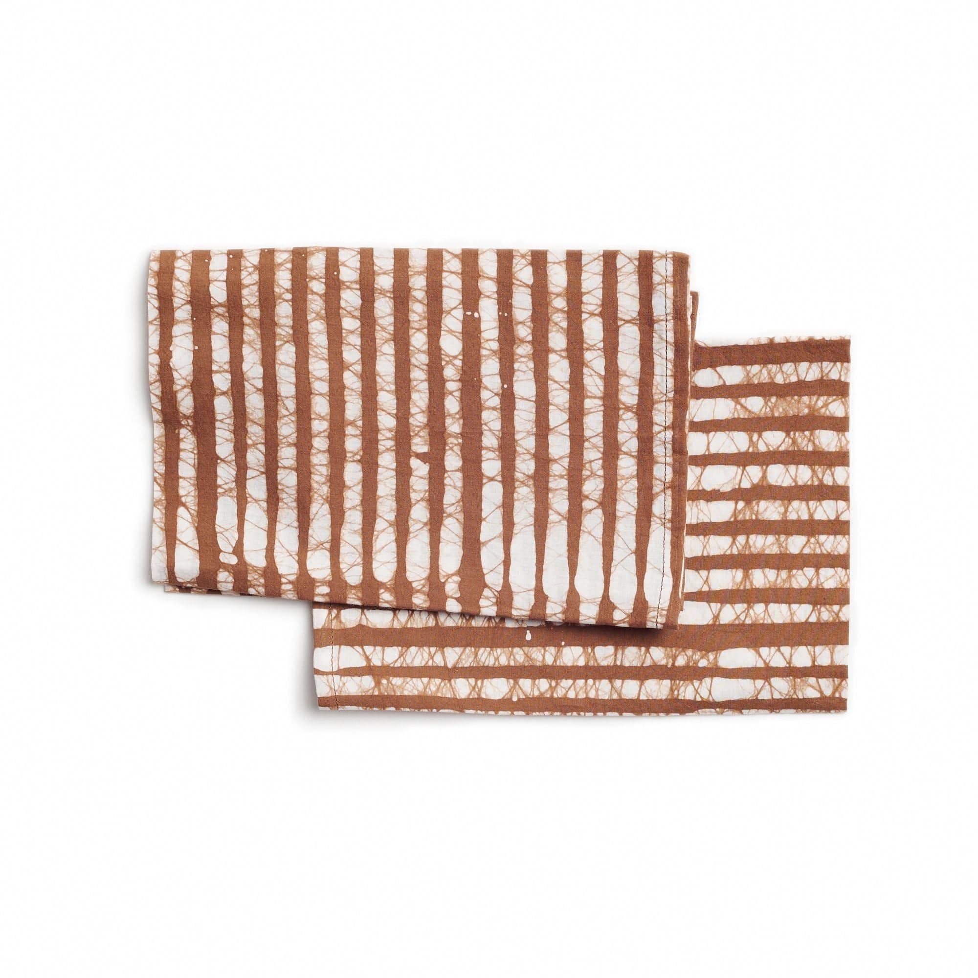 S/4 Oak Brown Stripes Wax Block Print Cotton Table Napkin