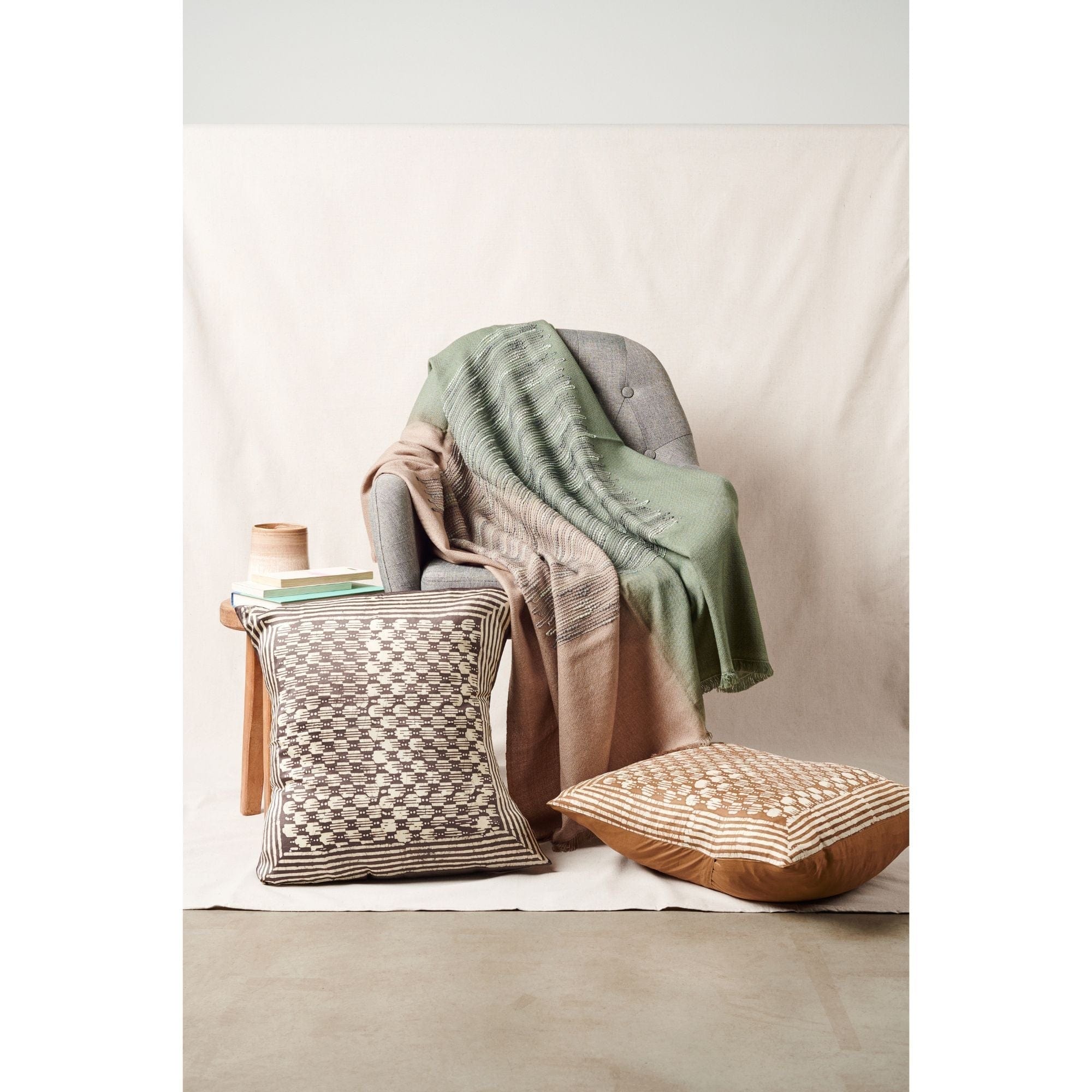 Oasis Charcoal Hand Crafted Wax Block Print Mulberry Silk Pillow