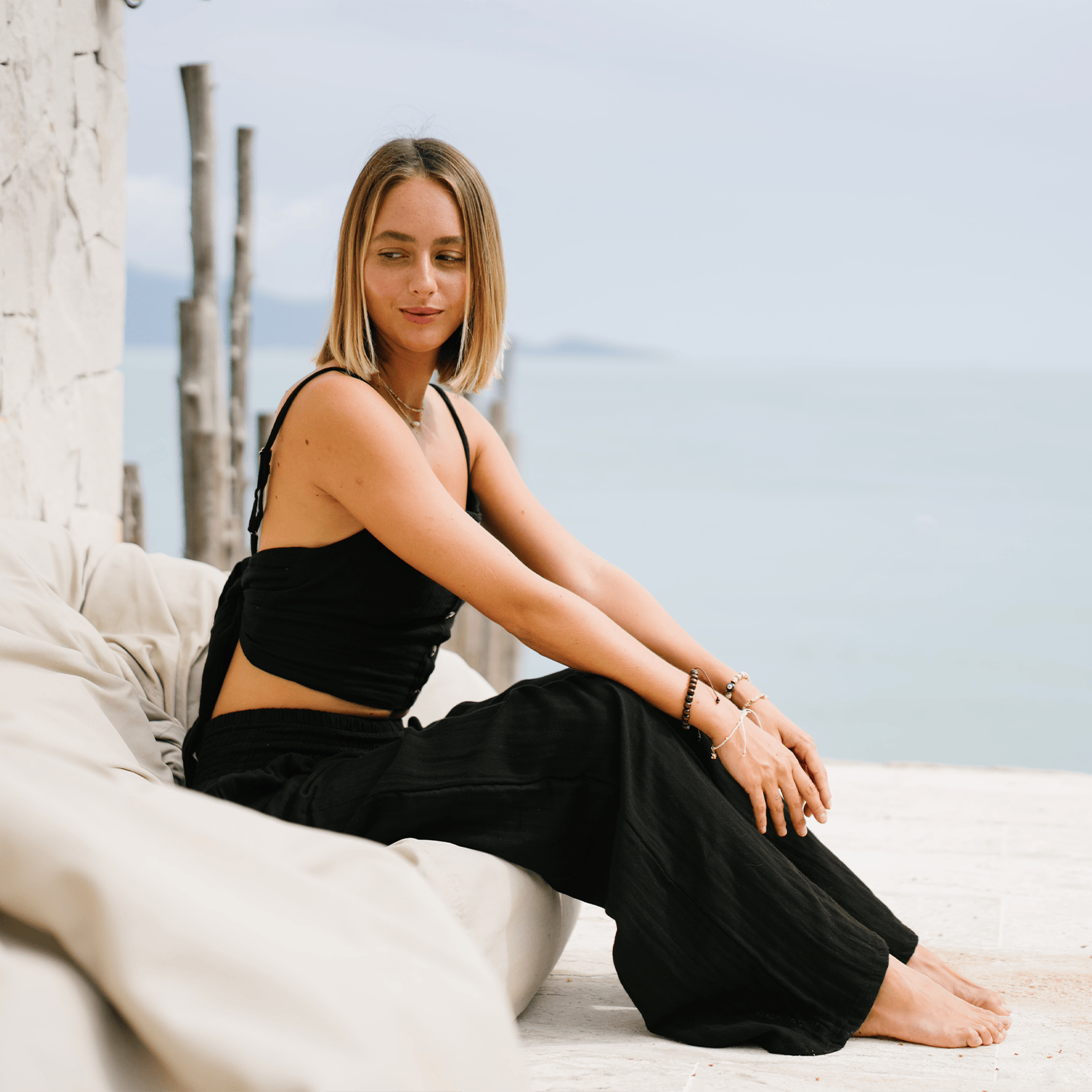 Black Wide Leg Cotton Pants