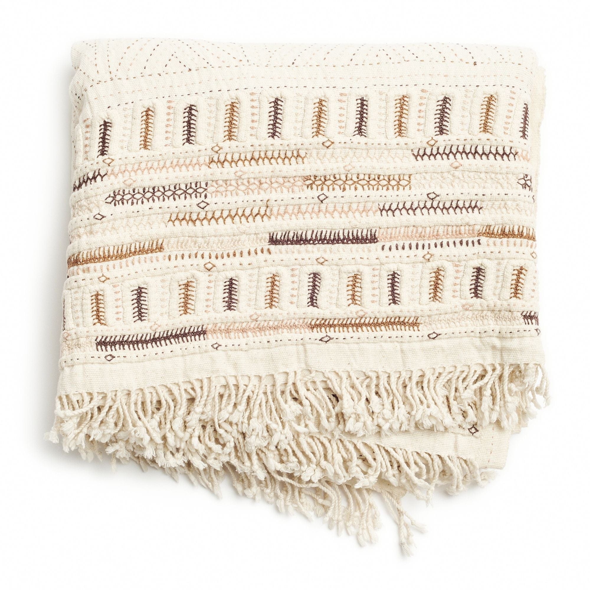 Unah Brown Fully Hand Embroidered Throw Handloom Organic Cotton Throw