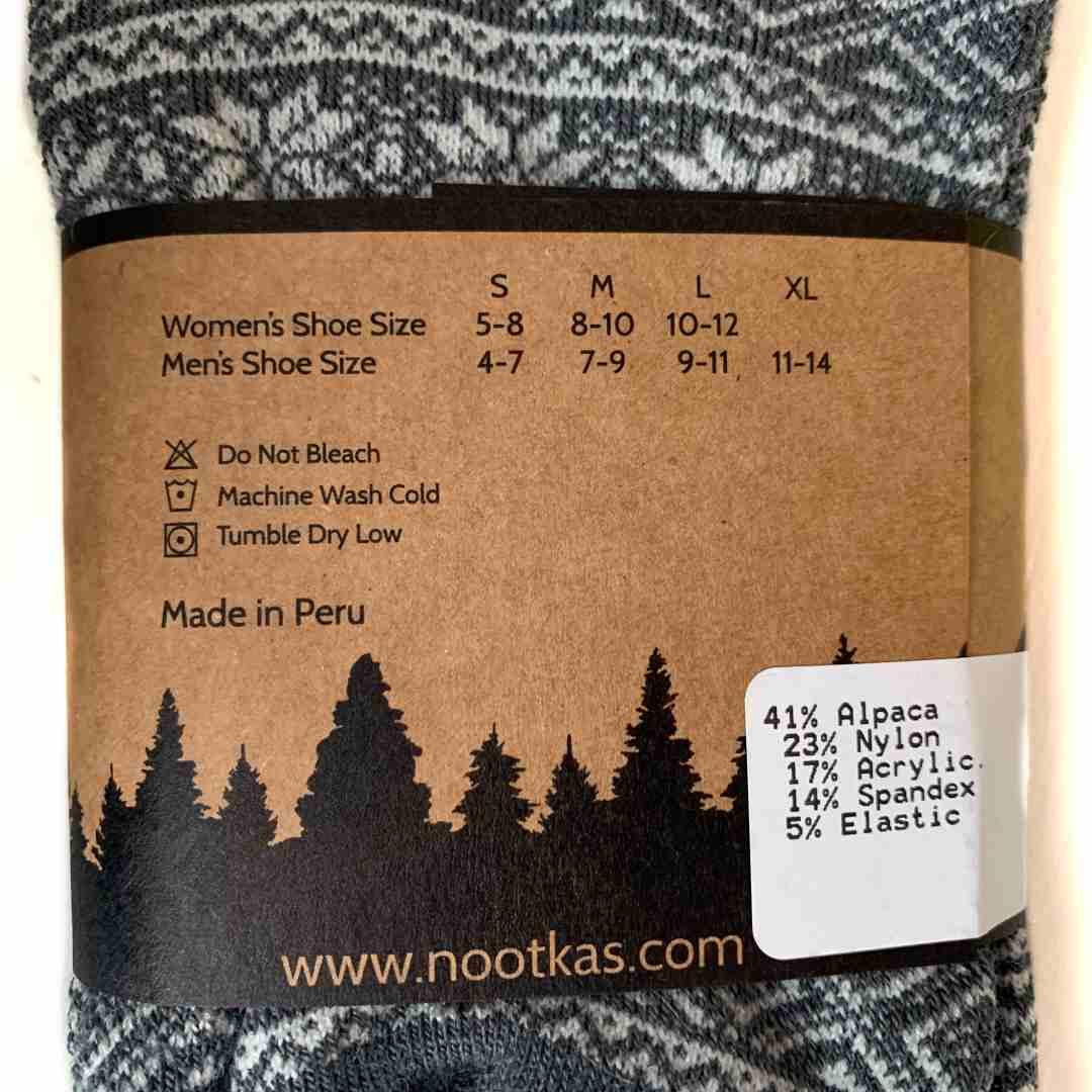 Fabric content and care label on the Alpaca Wool Nordic Crew Sock