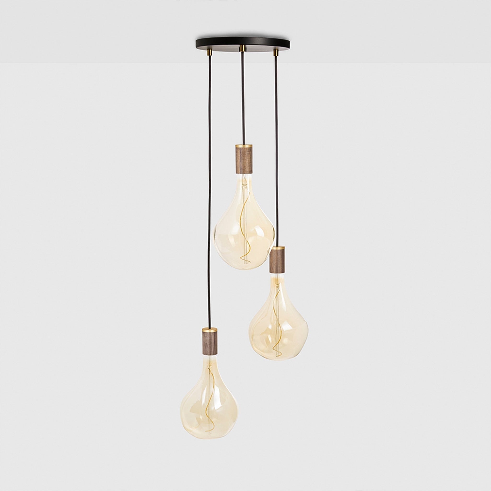 Triple Pendant in Walnut + Voronoi II - Black Canopy