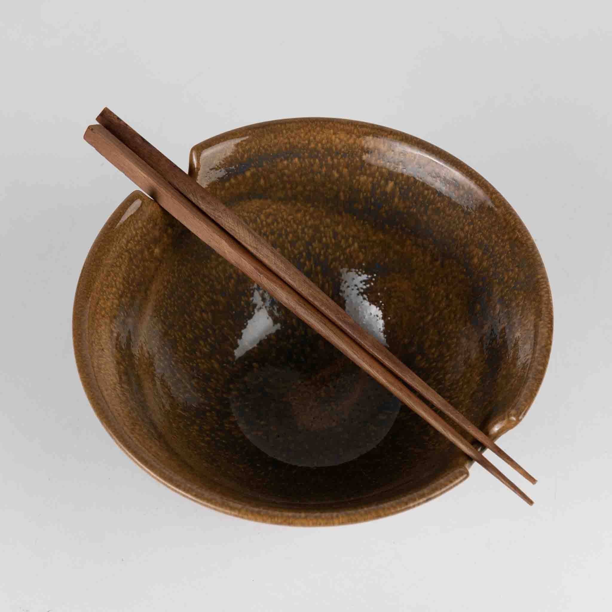 Chopsticks & Terracotta Bowl Set Above View