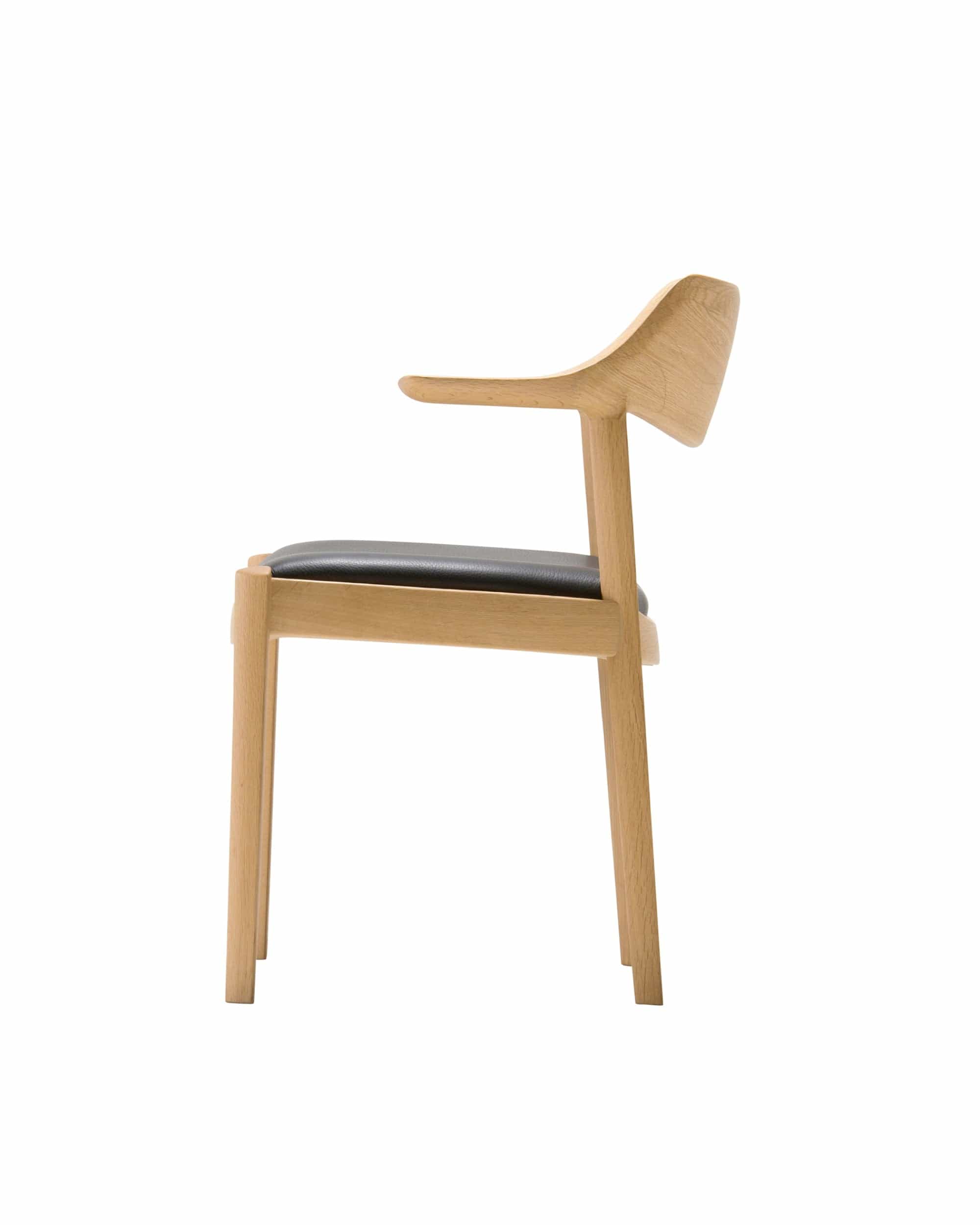 CondeHouse Wing Side Chair, Japanese Oak with Black Leather / Side View