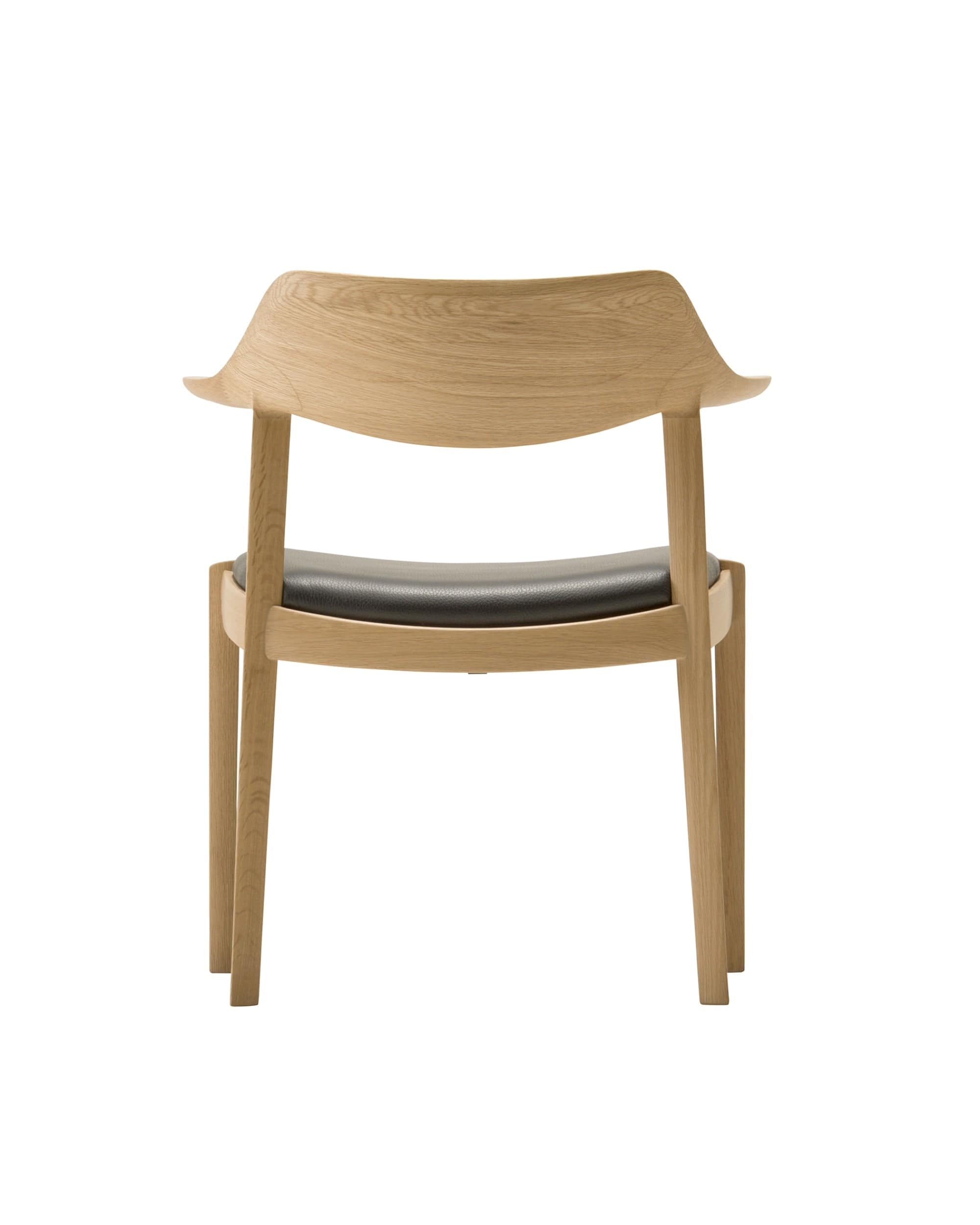 WING Side Chair Japanese Oak Natural, Back View, Black Leather Upholstery