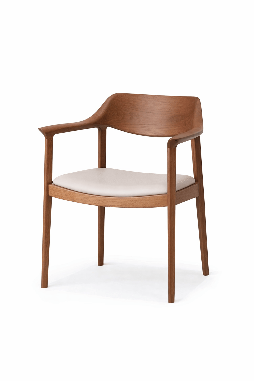 CondeHouse WING Armchair Walnut Natural wood with light gray leather seat, L3 MG LGY Japandi dining armchair