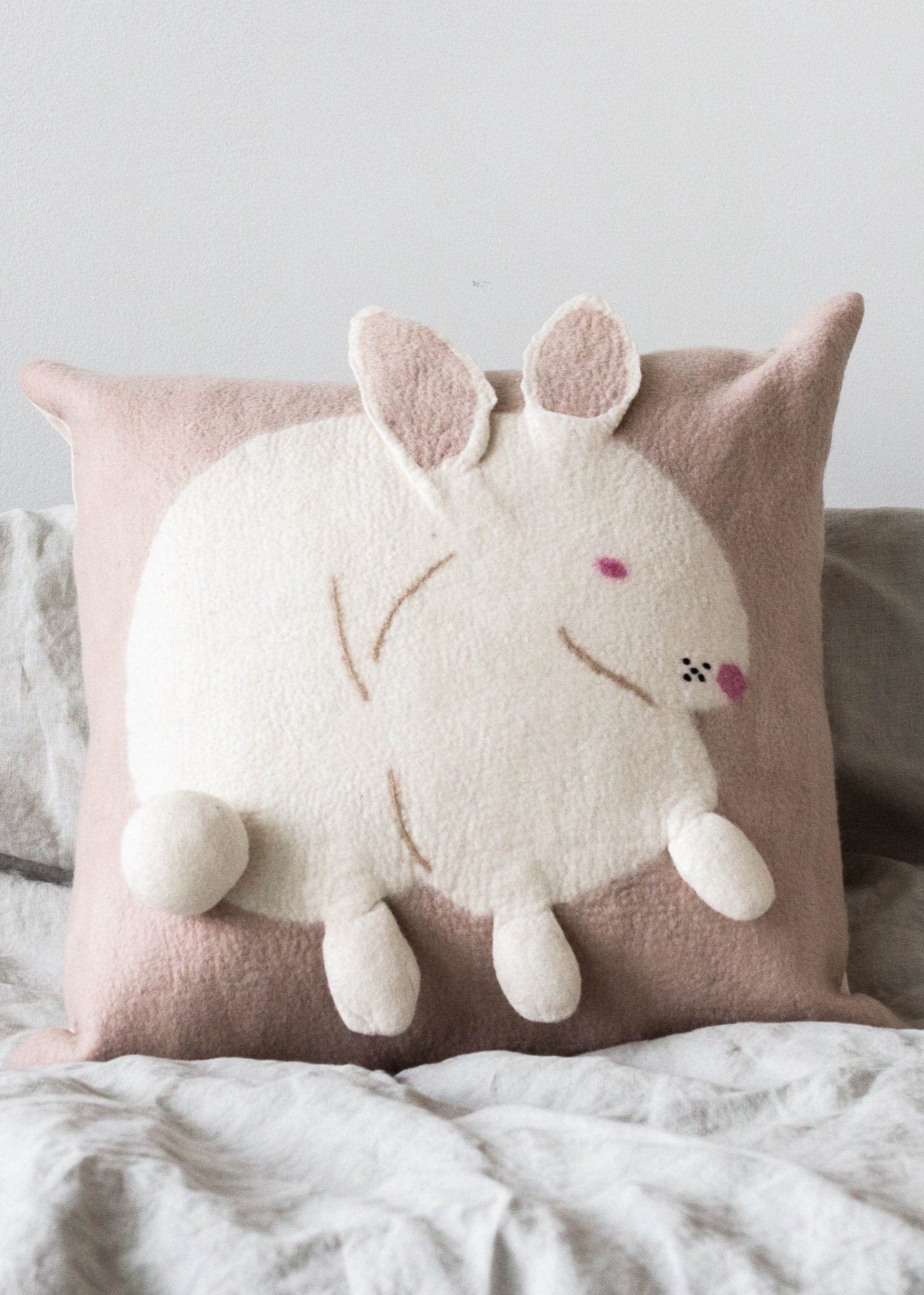Bunny Rabbit Blush Wool Throw Pillow