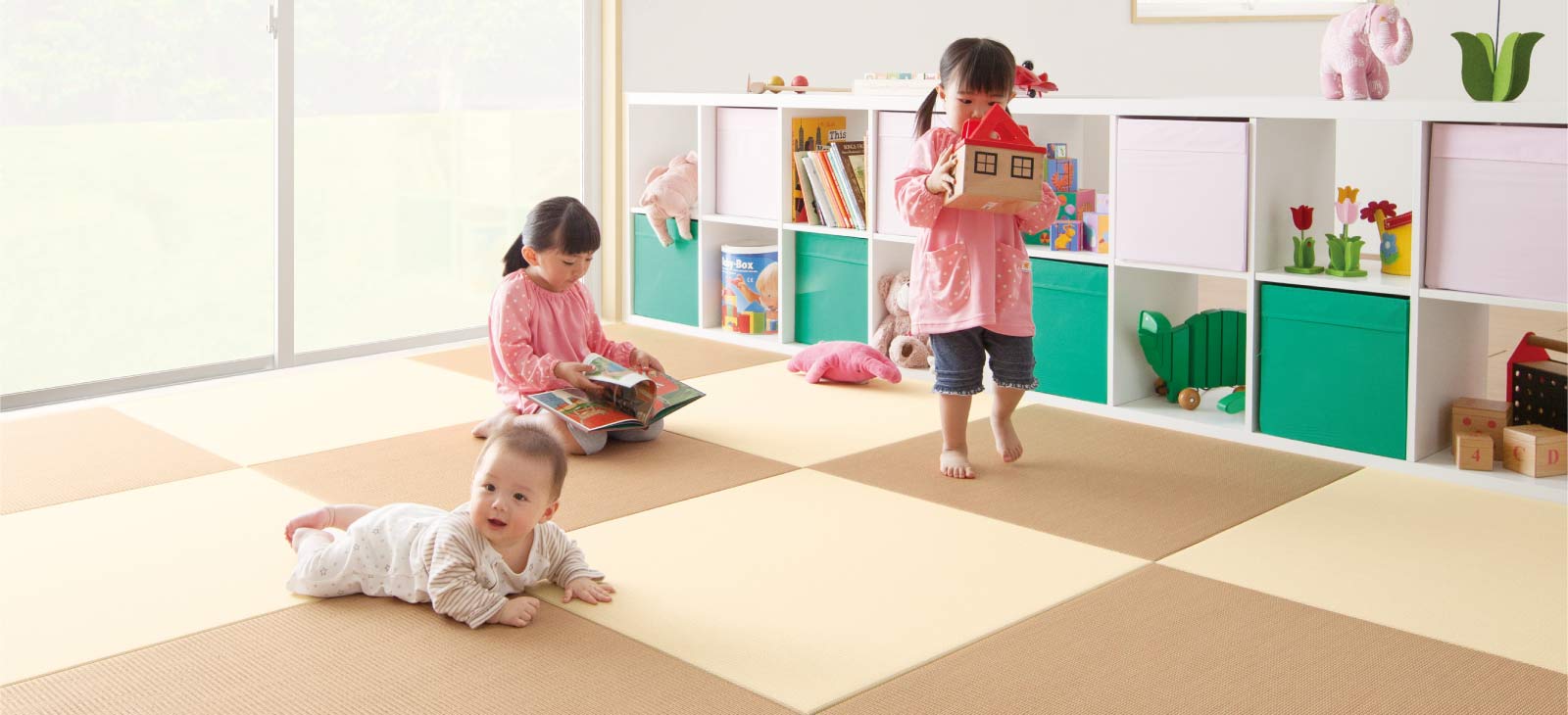 Japandi Tatami Mat — Baby Play Area with alternating Tatami Mat to create checkboard pattern flooring