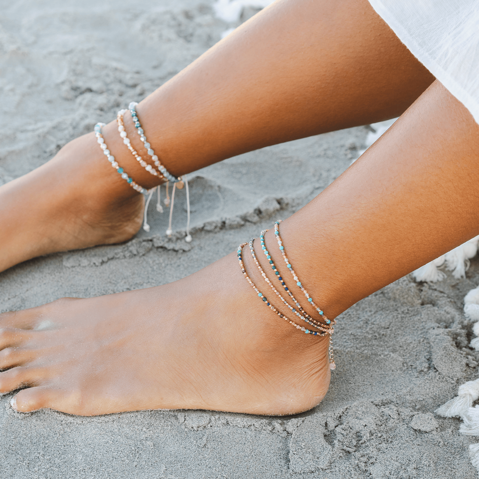 Japandi delicate gold plated healing ankle bracelet with stones