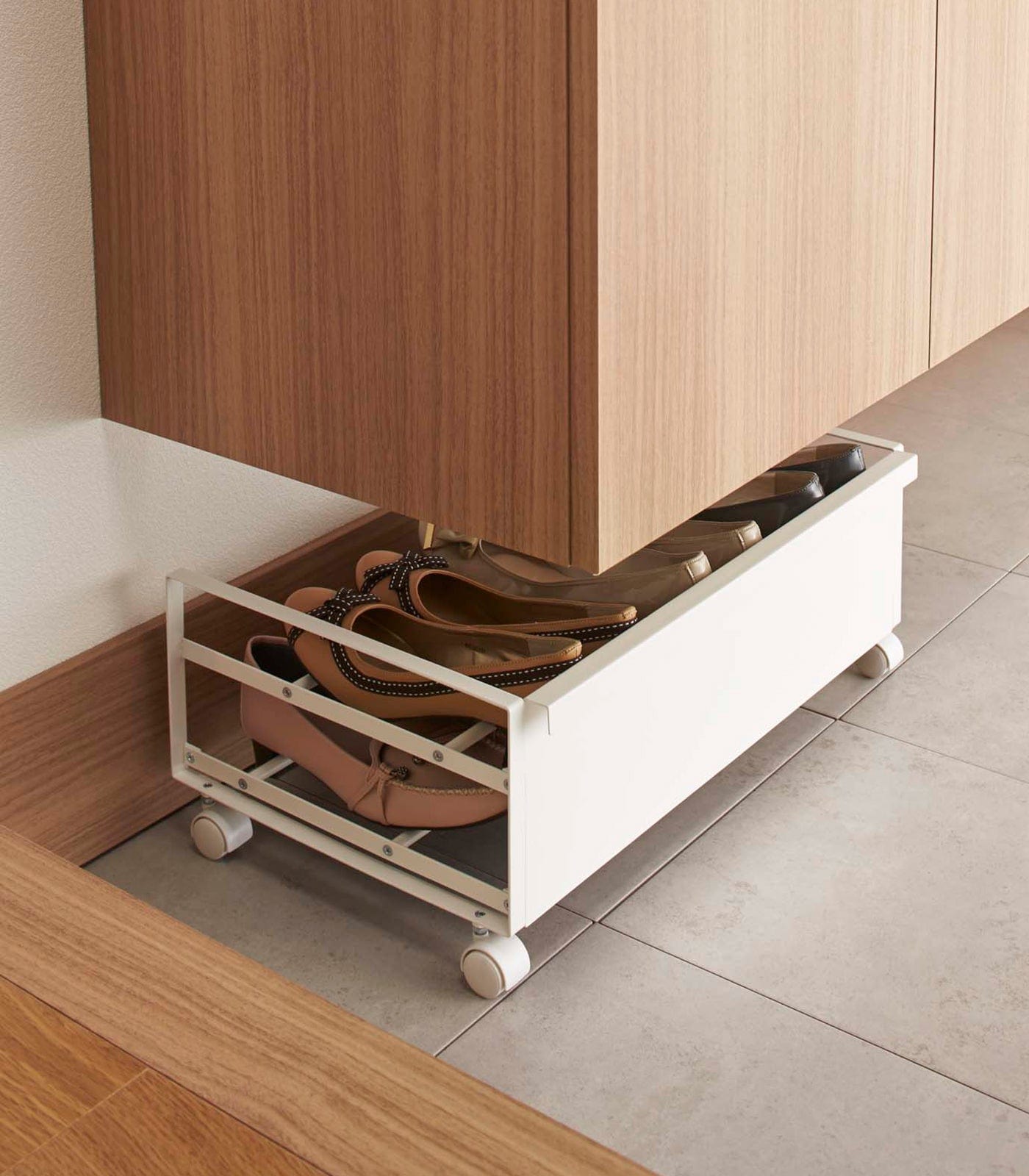 Japandi steel shoe organizer for small spaces