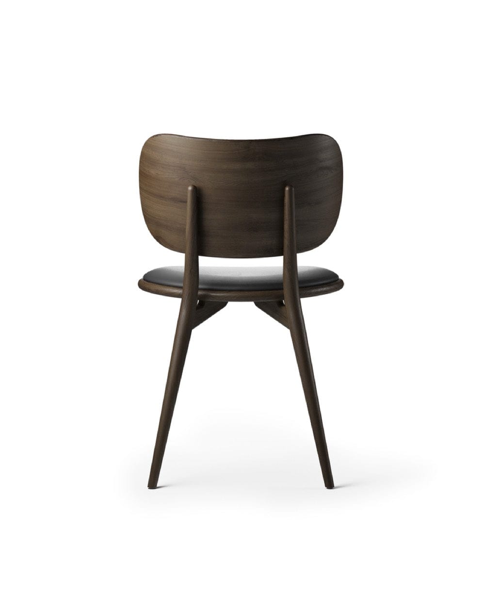 Mater The Dining Chair rear view in Sirka Grey stained oak with black leather seat