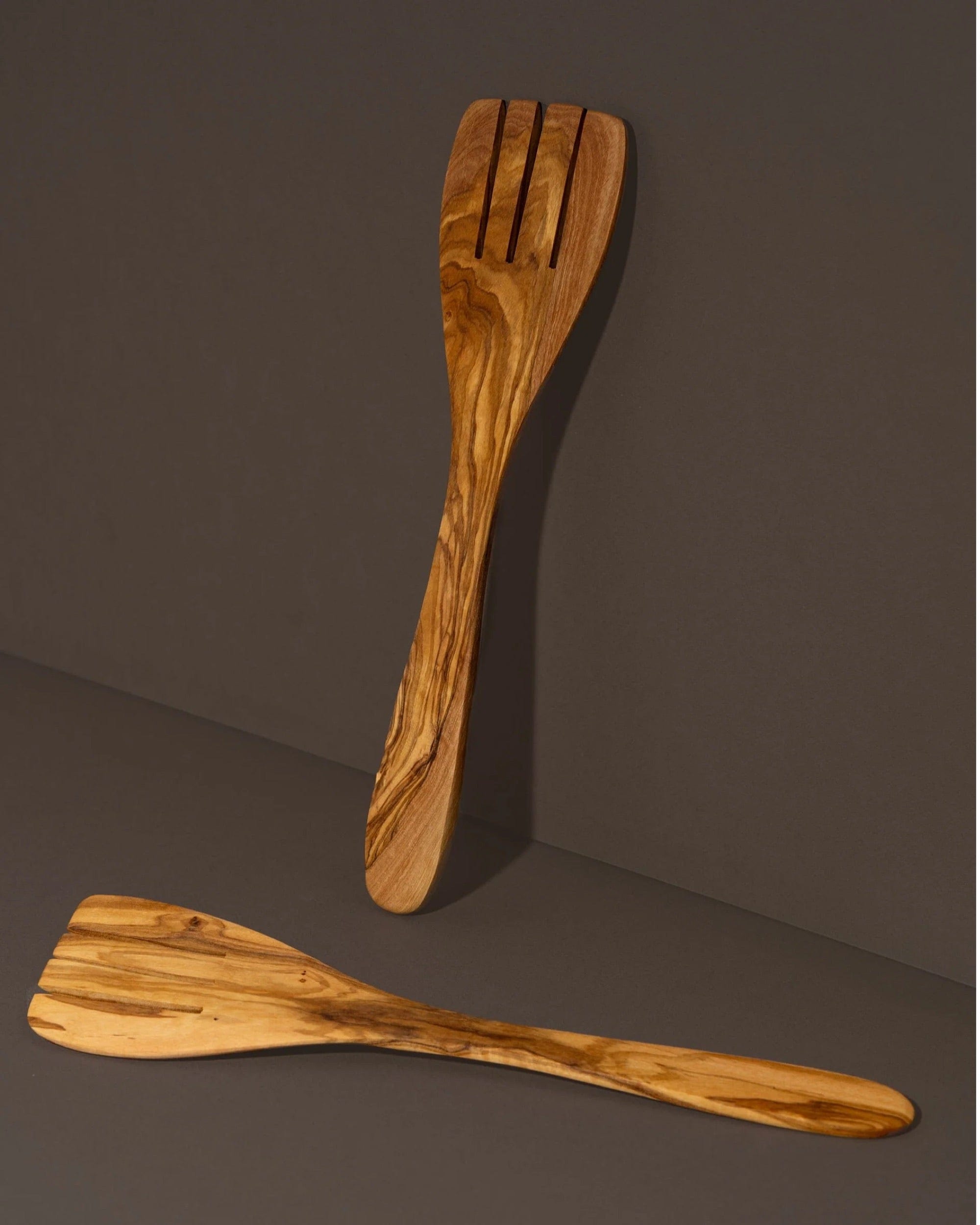 Olive Wood Serving Spatula Forks - Pair