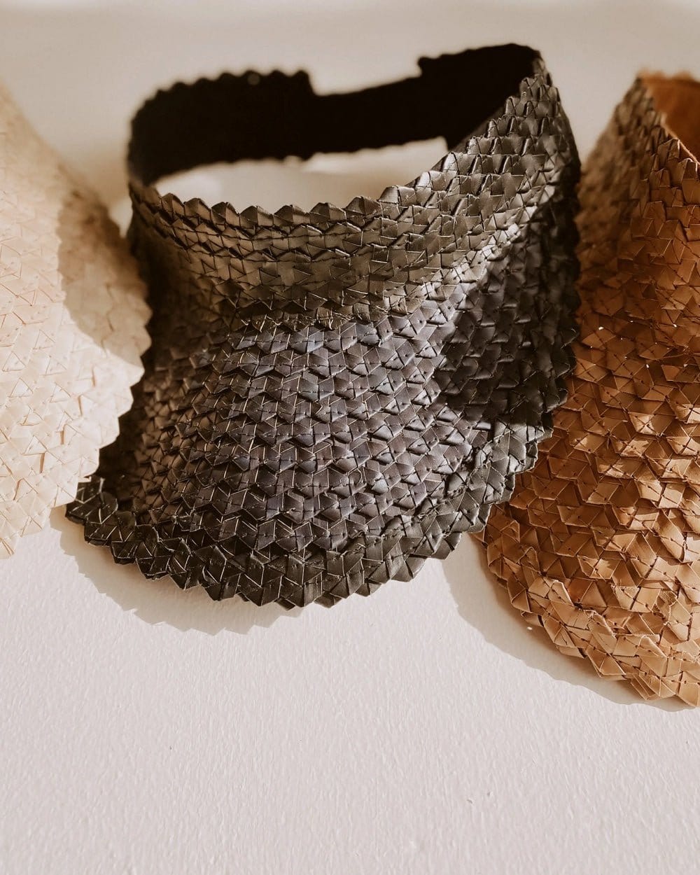 Rattan Visor in Black Closeup
