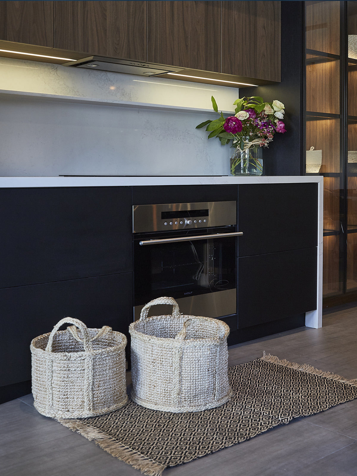 Korissa Bono Basket, two sizes, styled in modern kitchen setting