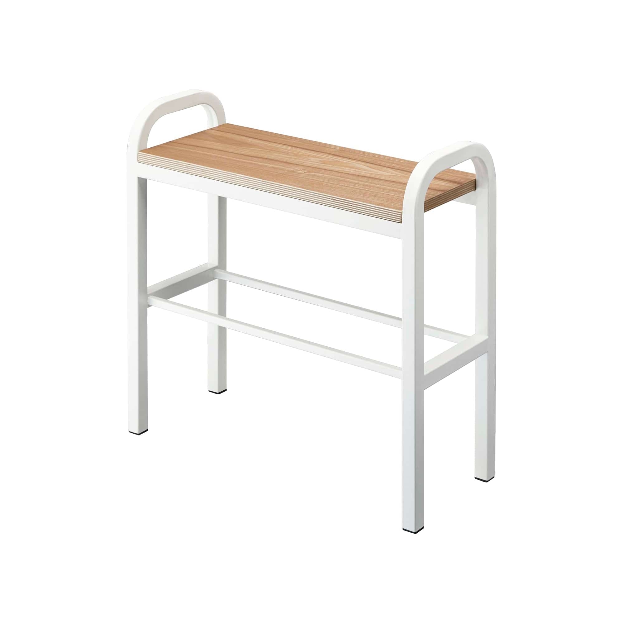 Shoe Organizer & Bench (18" H) - Steel + Wood in White on white background