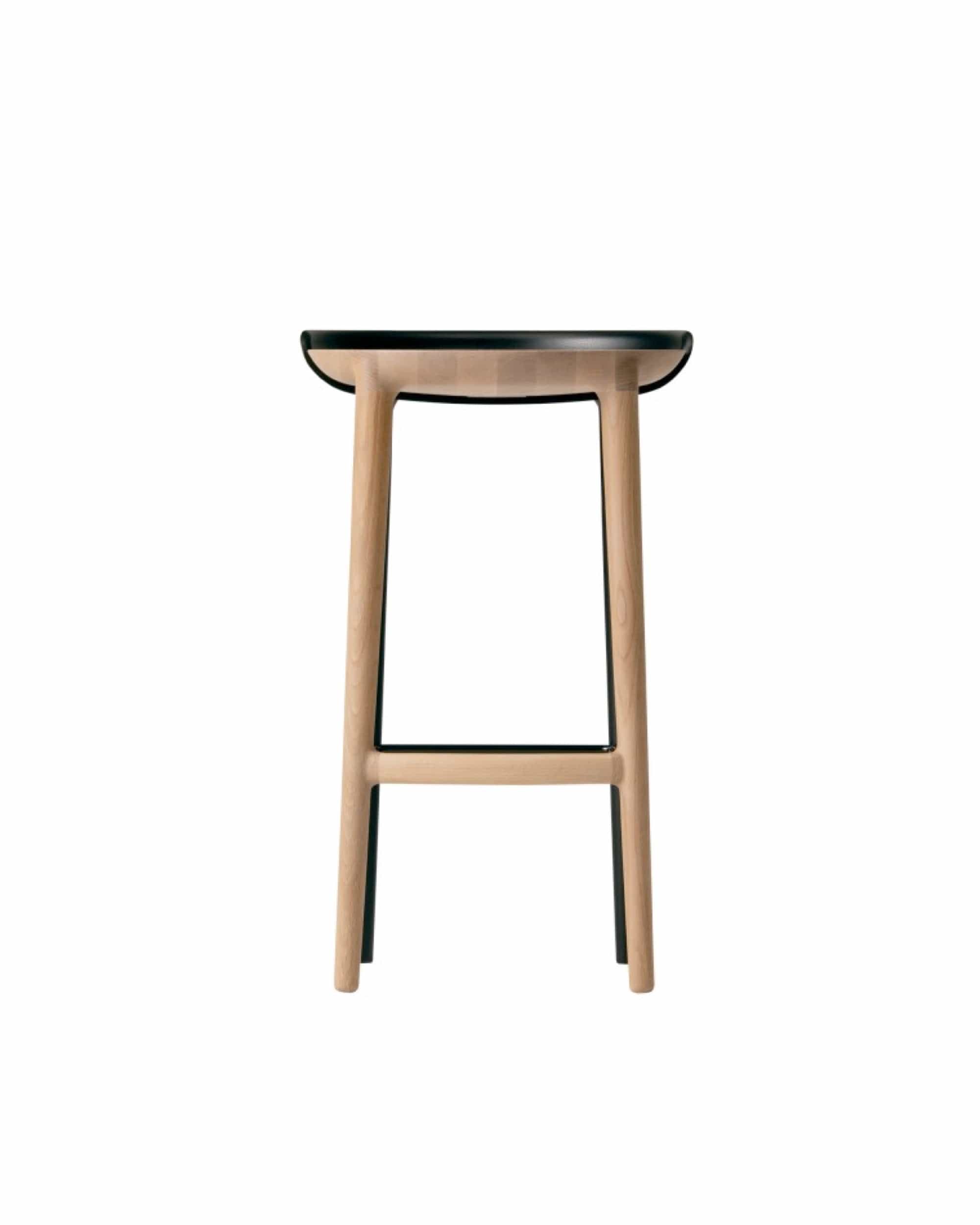Side view of CRUST Bar Stool showing sculpted solid-oak legs — modern Japandi furniture handcrafted by CondeHouse.