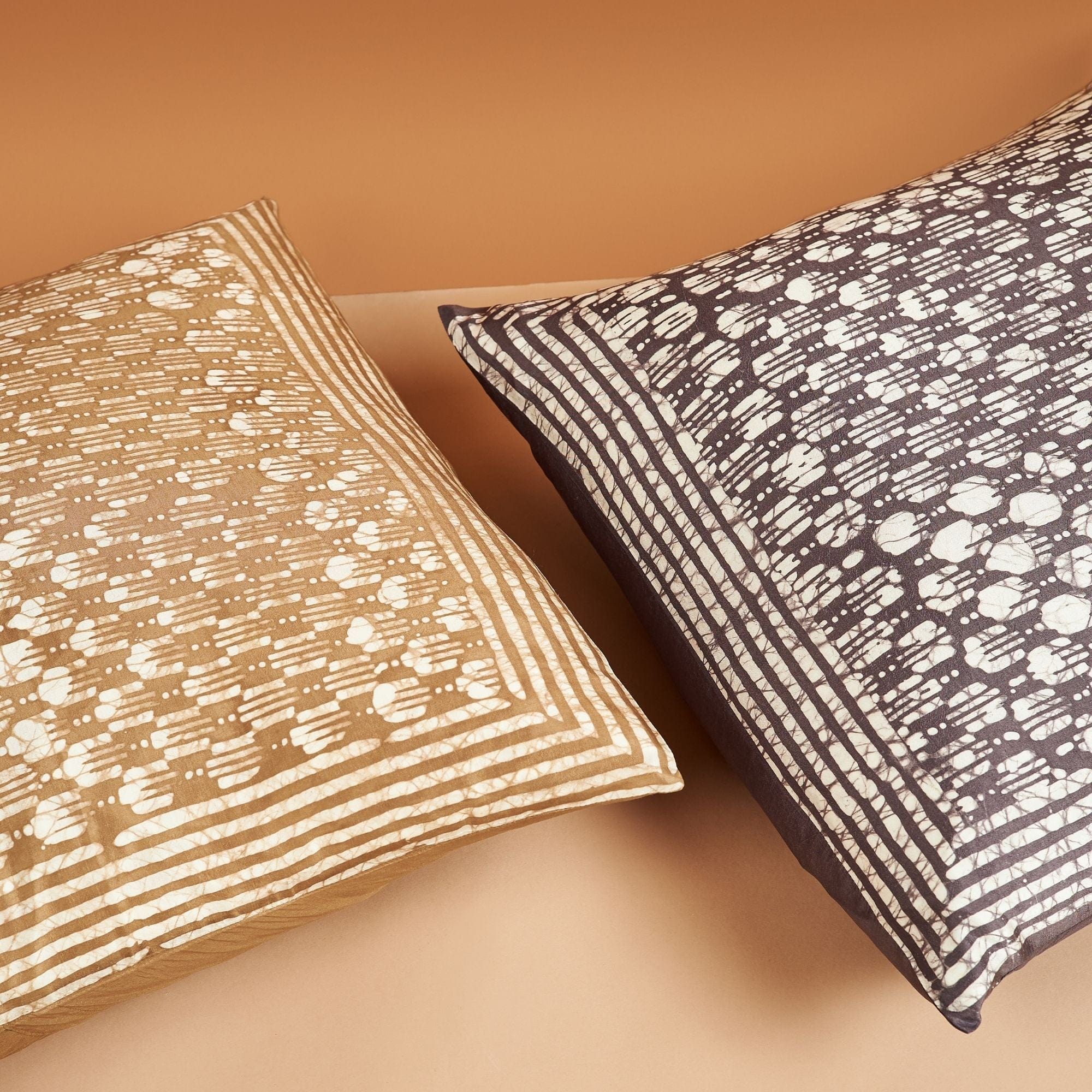 Oasis Charcoal Hand Crafted Wax Block Print Mulberry Silk Pillow