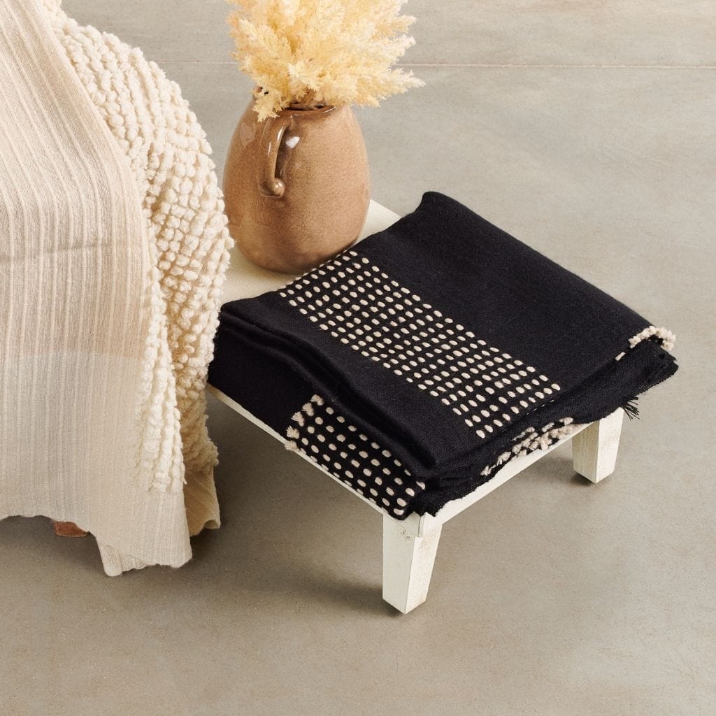 Walnut Black Yak With Hand Knotted Merino Stripes Handloom Throw