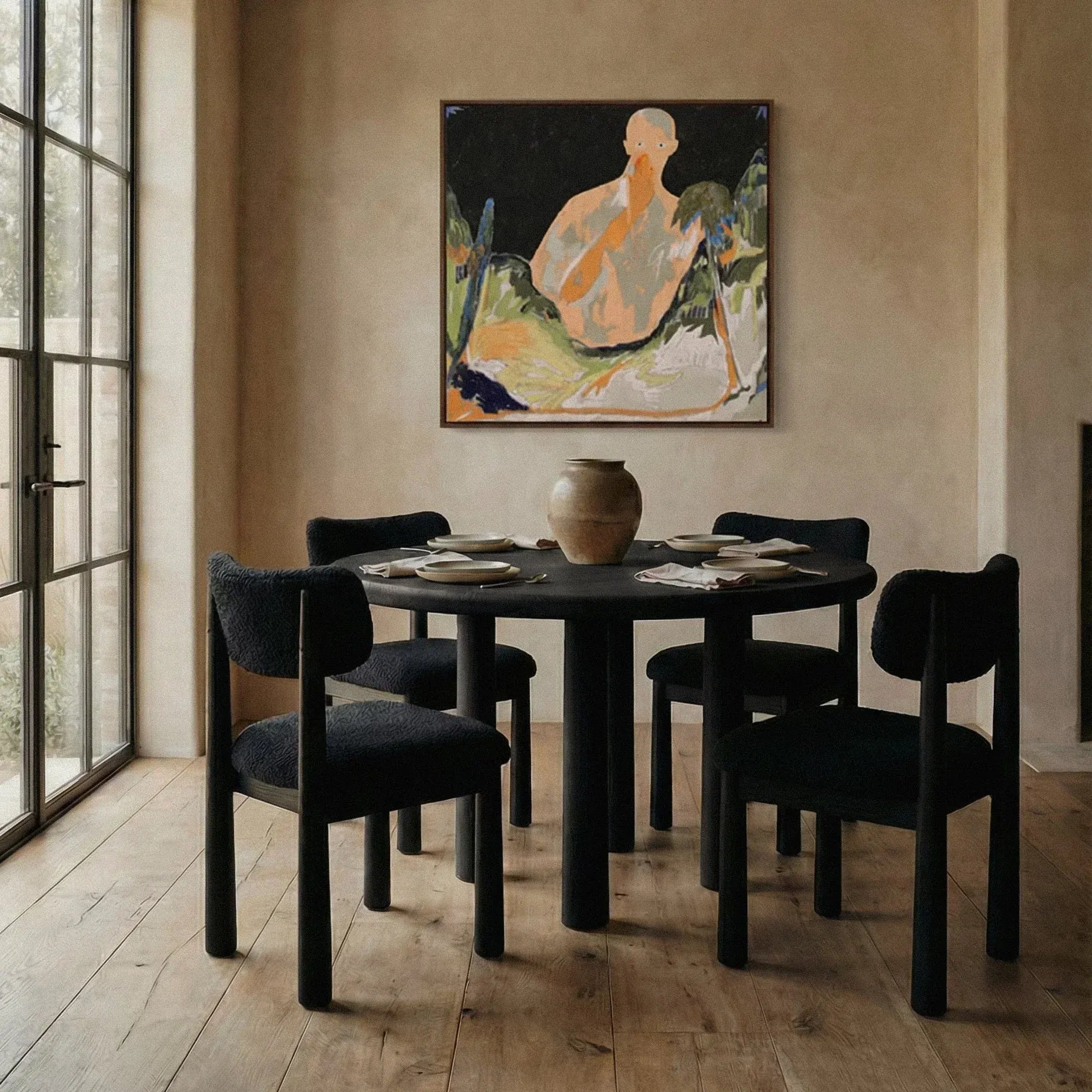 Charlie Dining Chair in Black with Topa Topa Table Round by House of Leon