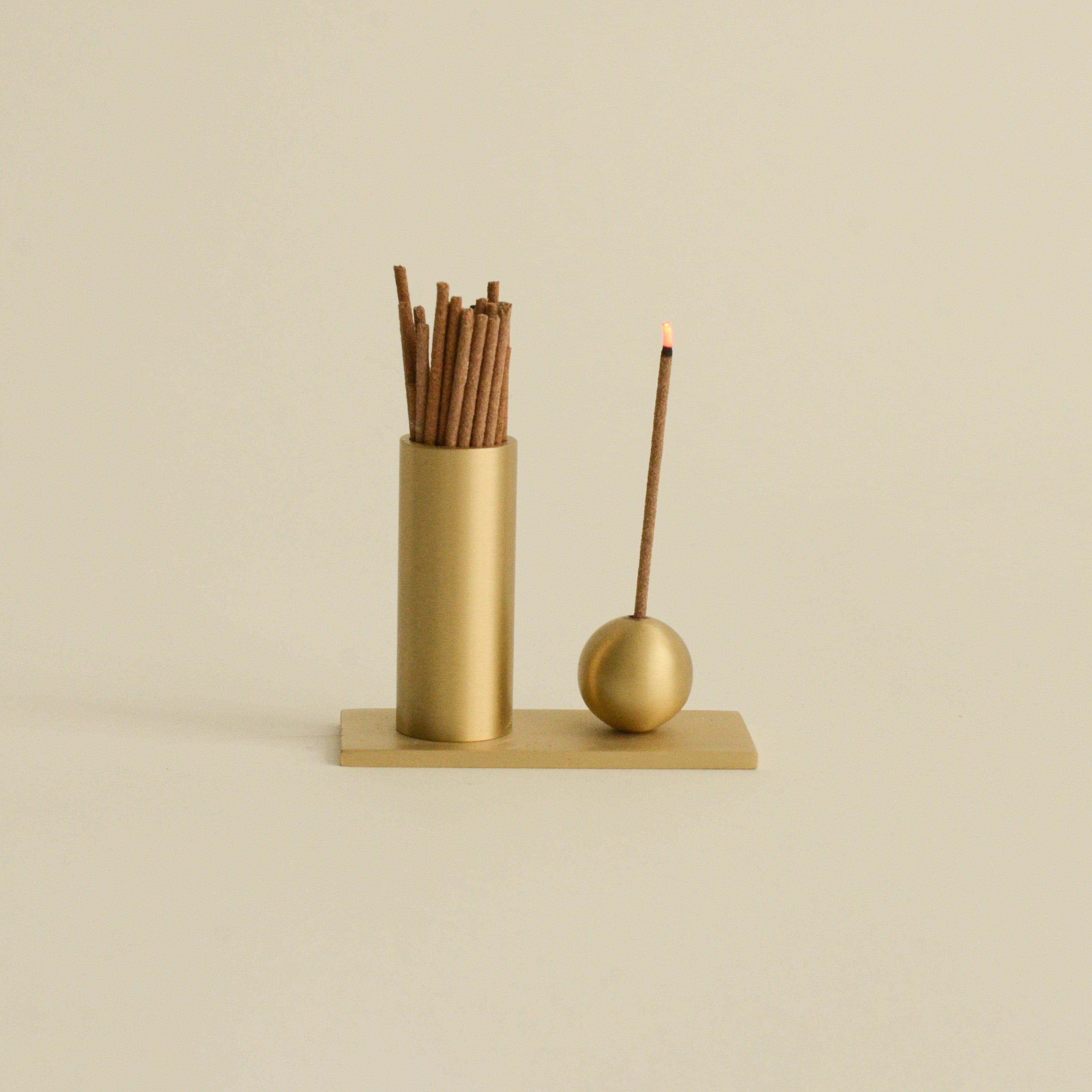 Cylinder & Sphere Brass Incense Holder with Incense