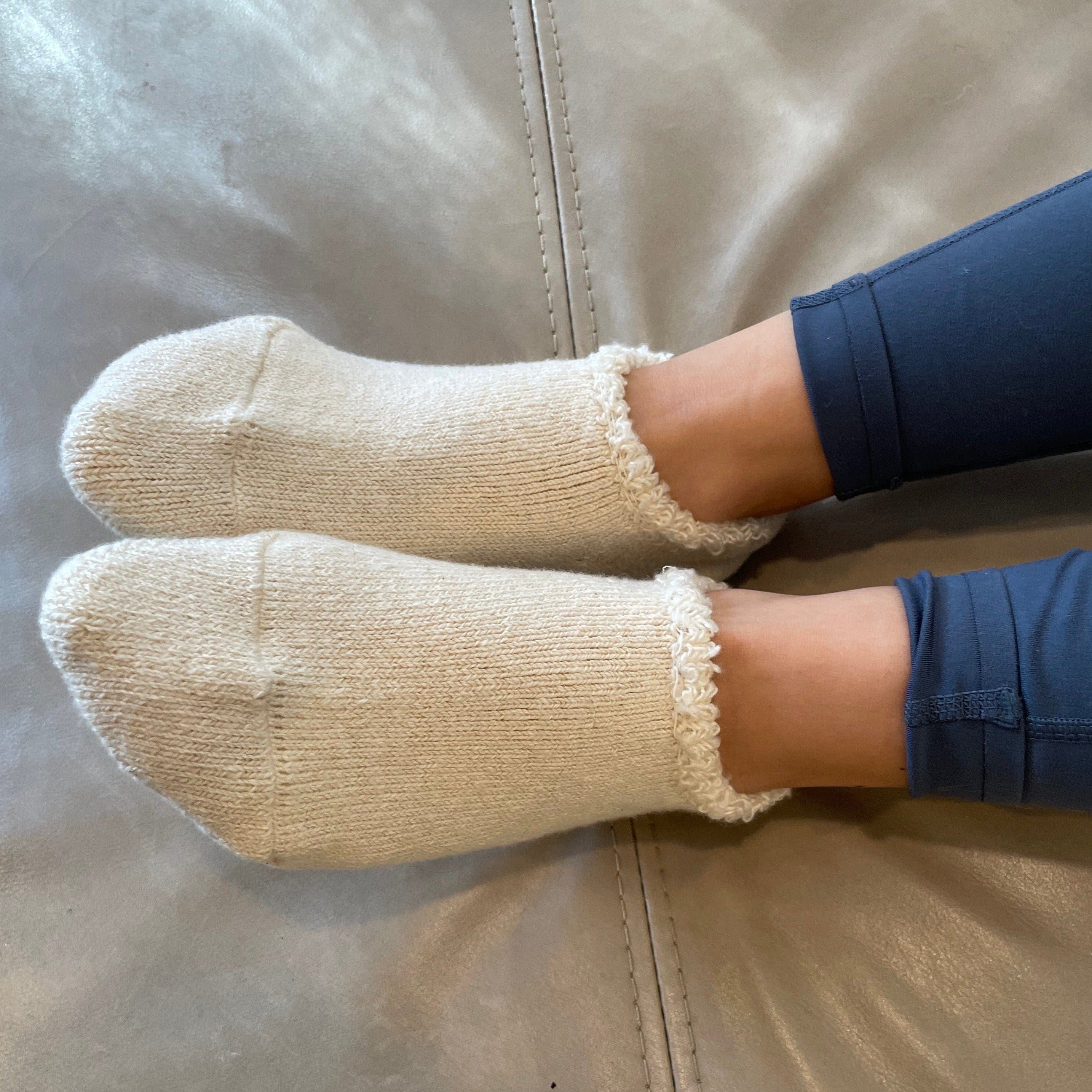 Organic Japanese Cotton Slipper Socks in cream inside