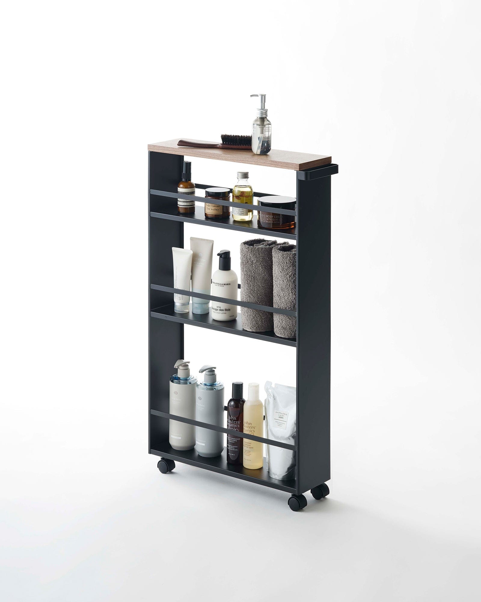 Slim Storage Cart (32" H)  - Steel in Black with Bathroom Supplies