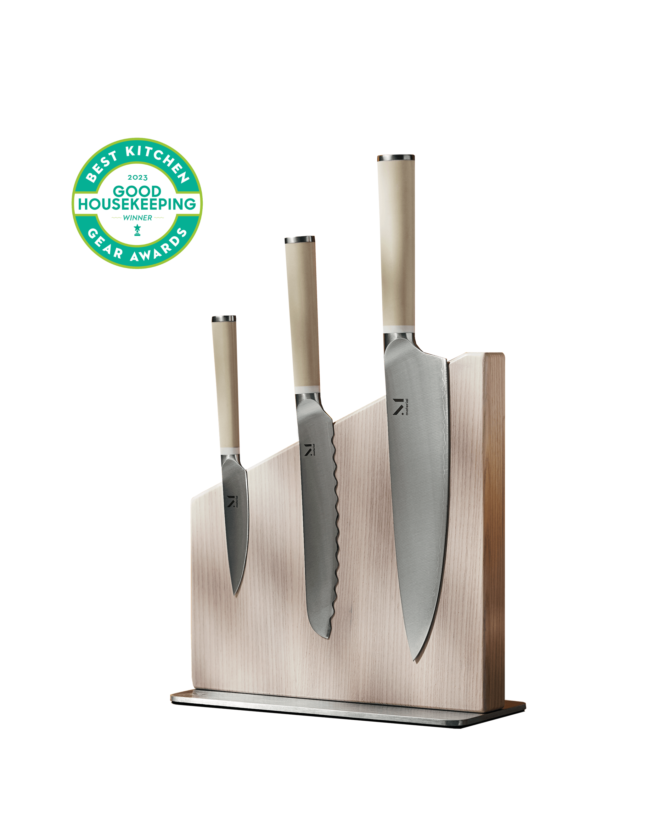 Set The Knives & Stand by Material with Good Housekeeping Gear Award logo on a green background
