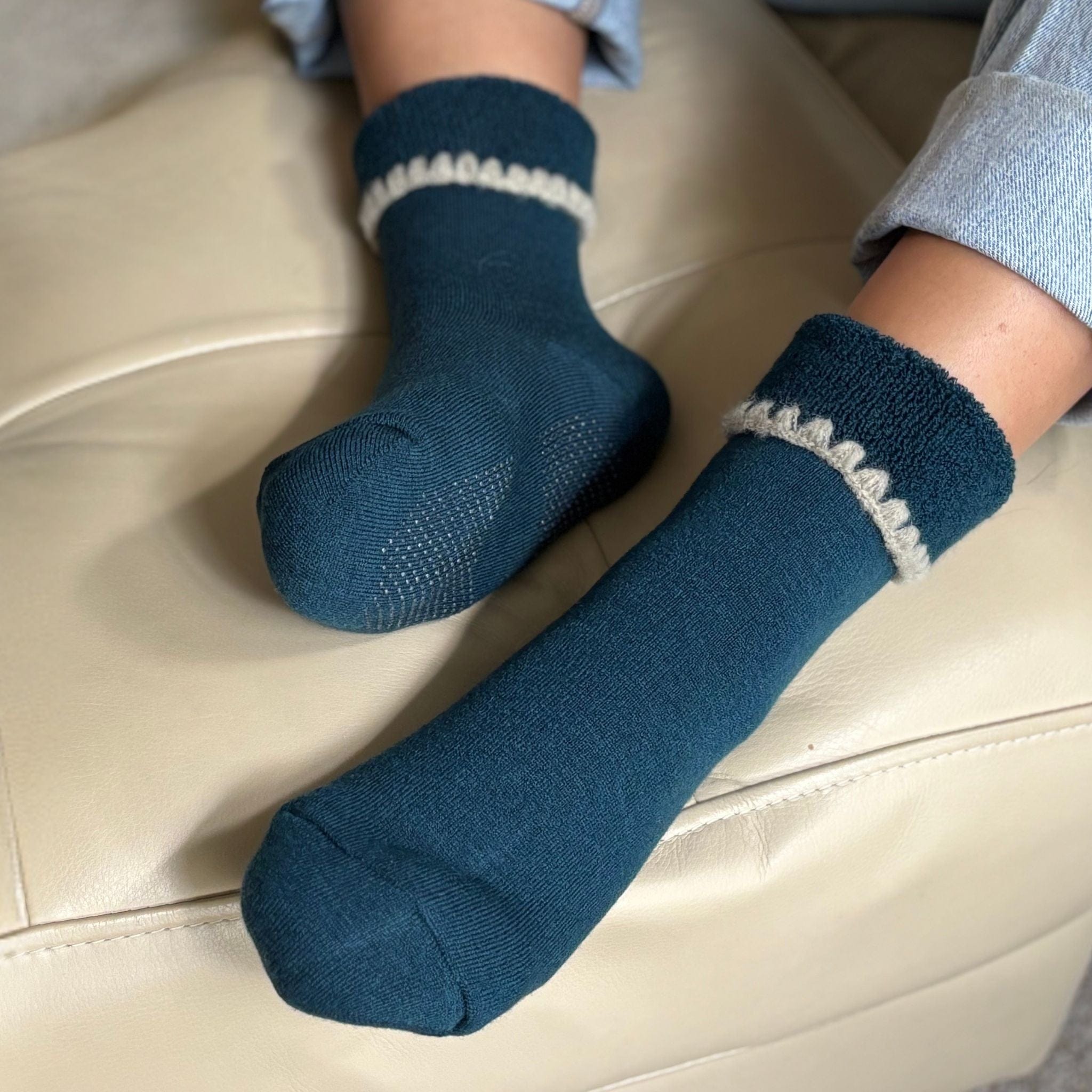 Handcrafted Wool Slipper Crew Socks | Modern Earth Color | Grips | M