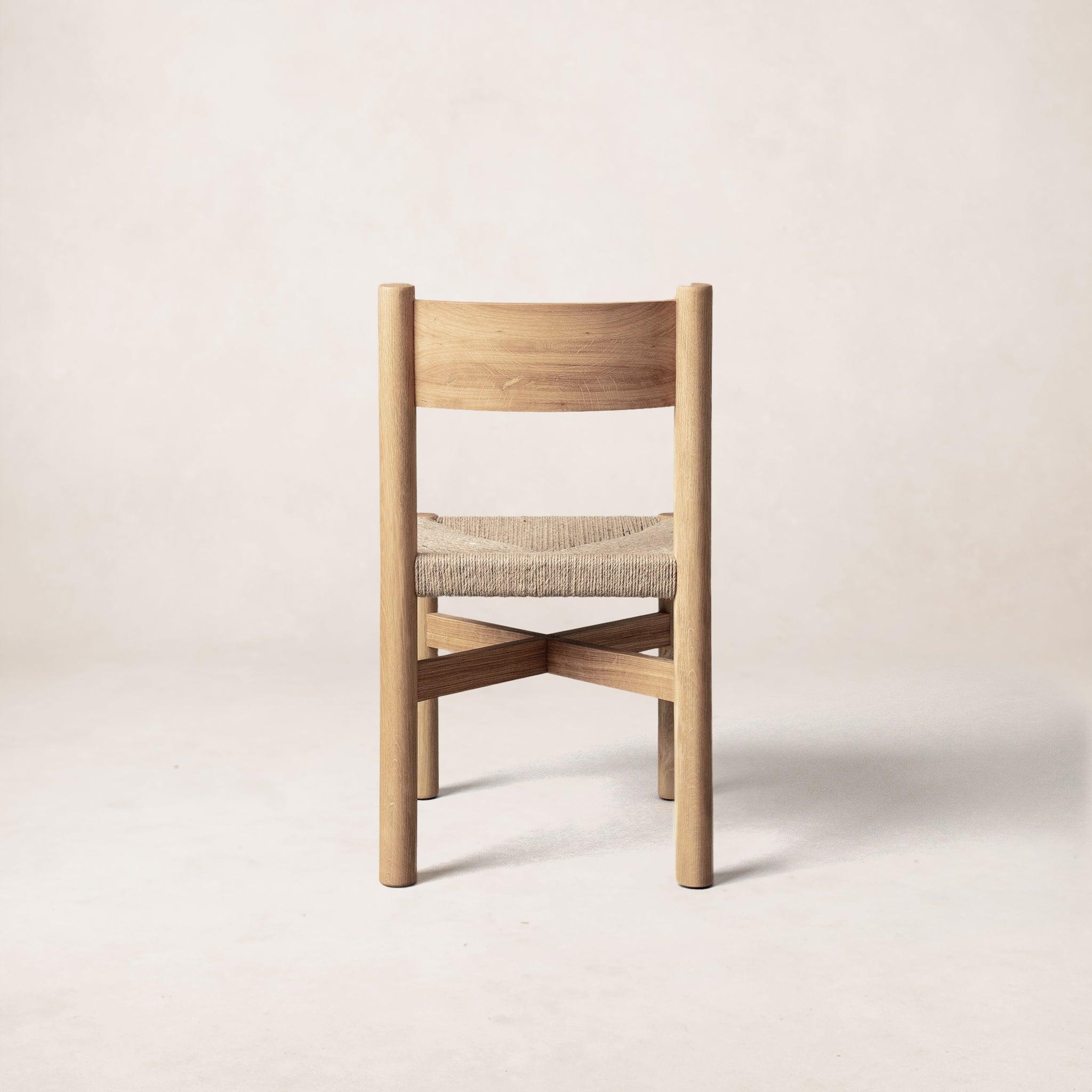 Nonna dining chair detail in solid white oak frame
