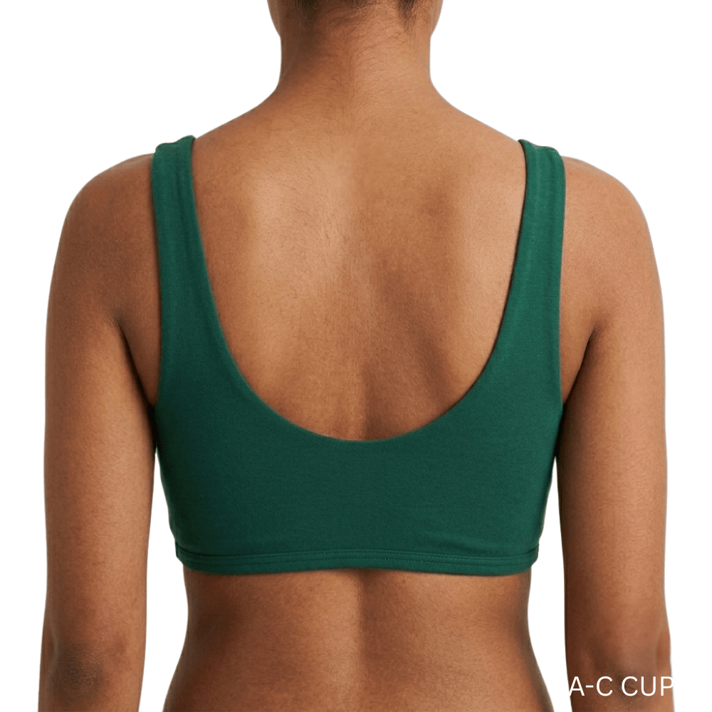 Back view of model wearing Organic Cotton Everyday Bralette in Lagoon, A-C cup