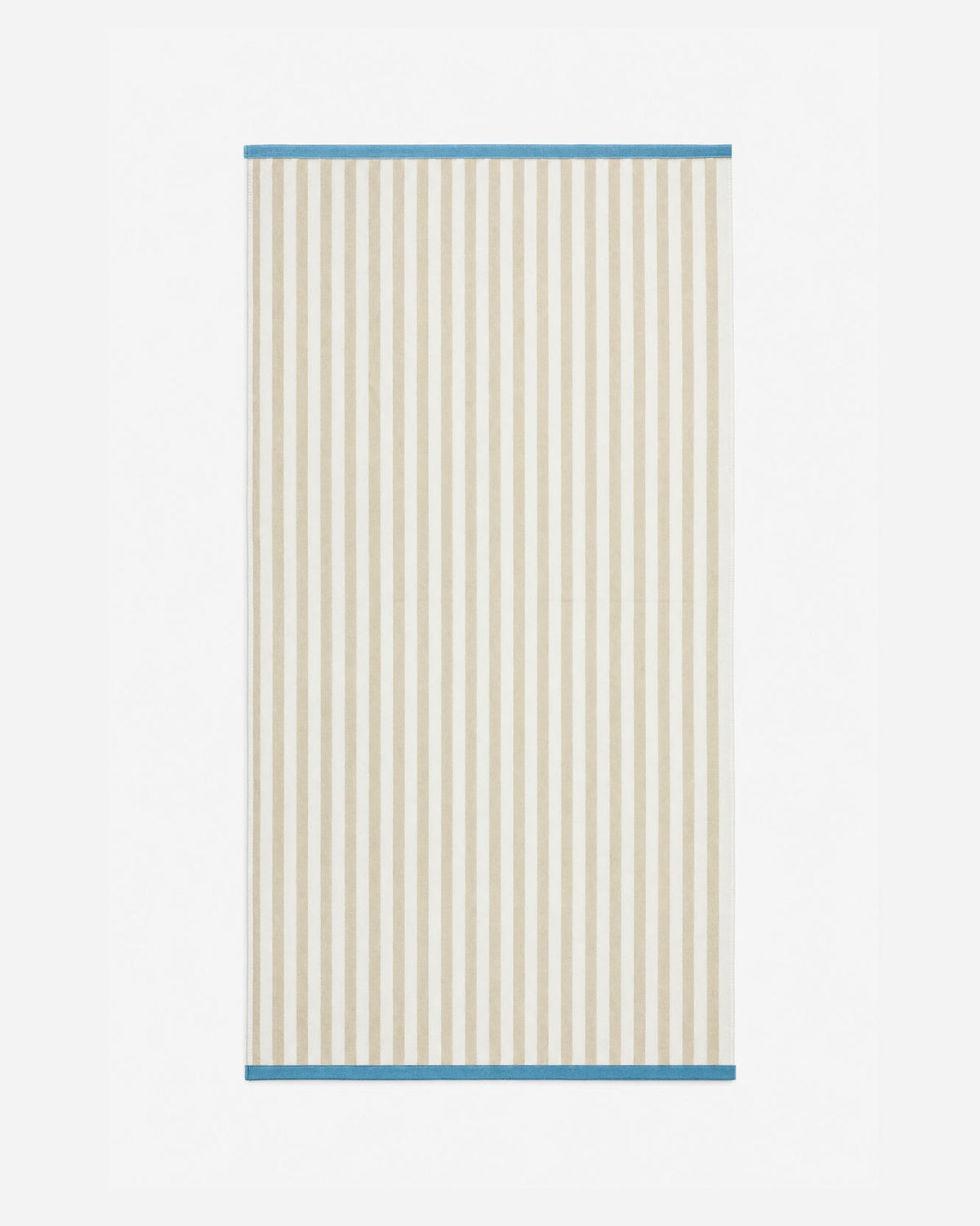 Full view of the reverse side, featuring a cream background with narrow beige vertical stripes and blue trim at both ends.