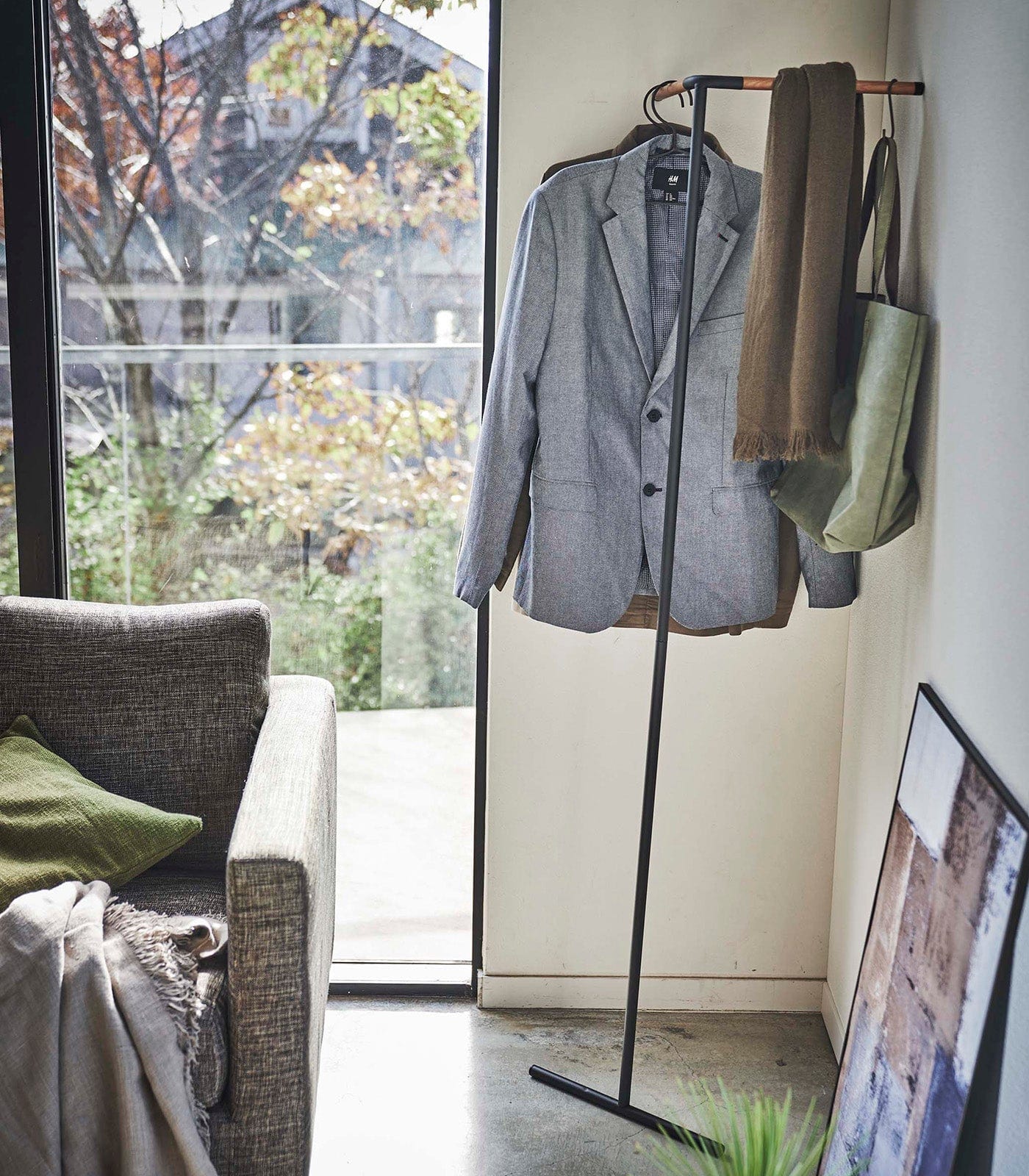 Corner Leaning Coat Hanger (63" H)  - Steel + Wood