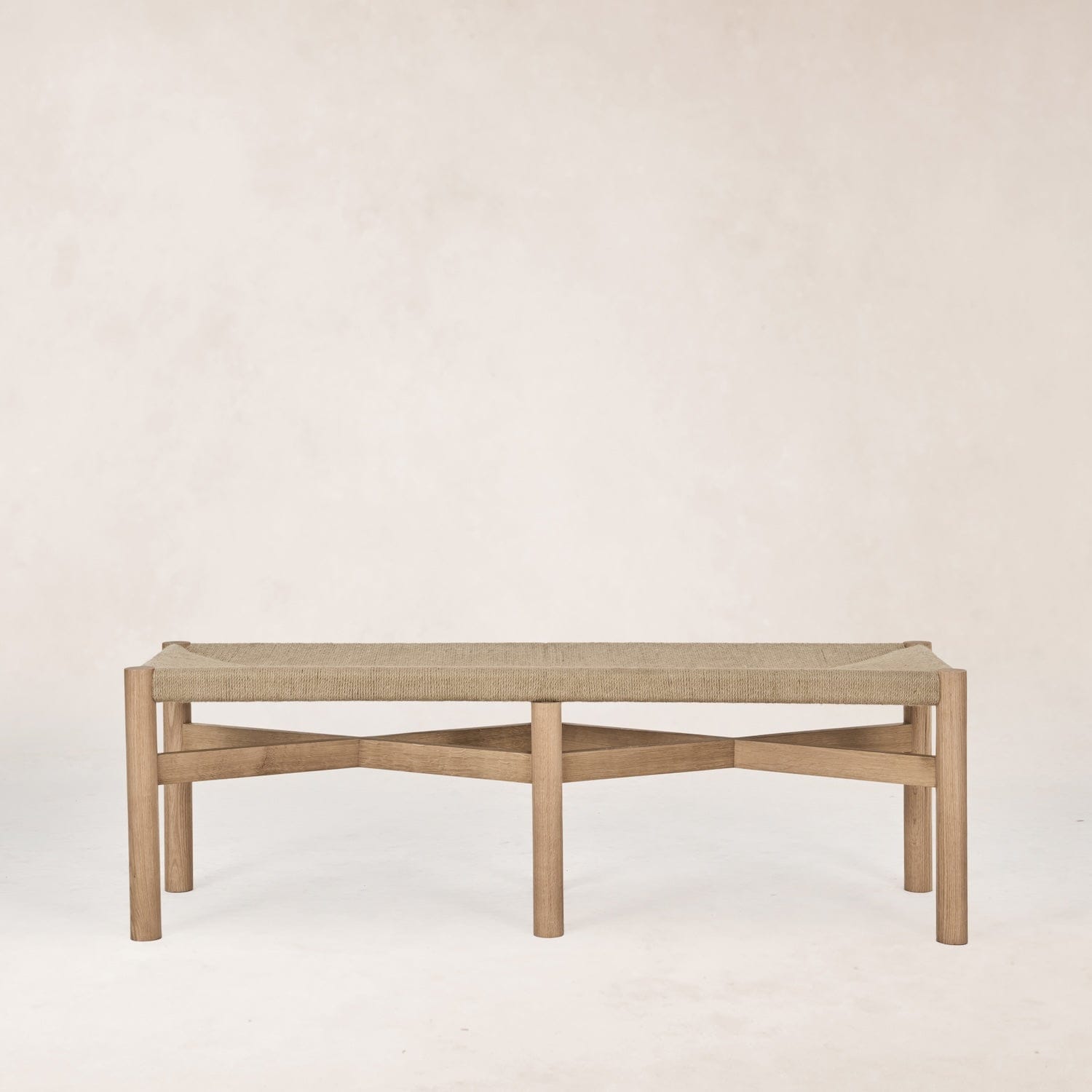 Nonna bench with woven seat and solid white oak frame