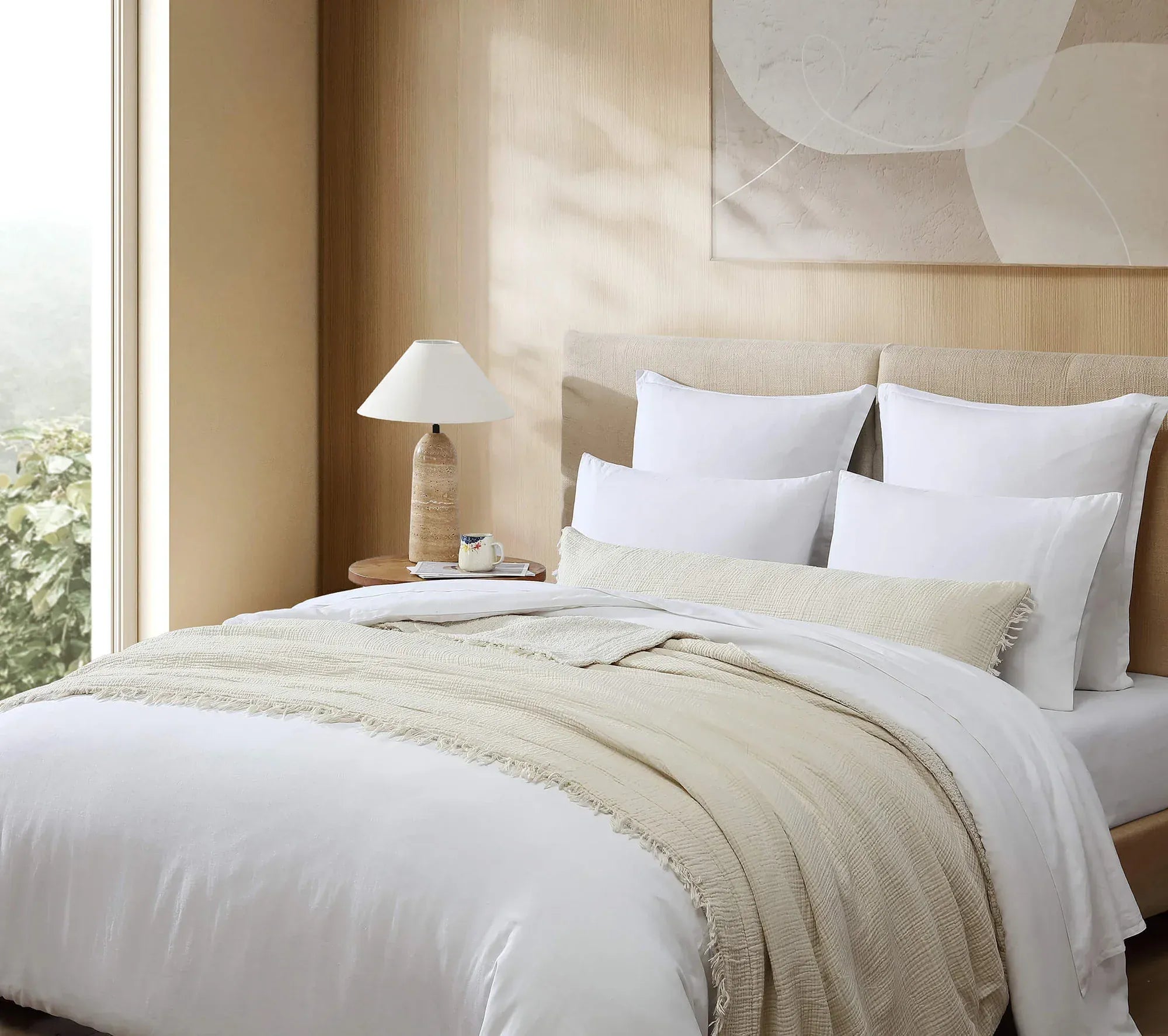 Japandi inspired neutral bedroom, Sunday Citizen Bedding