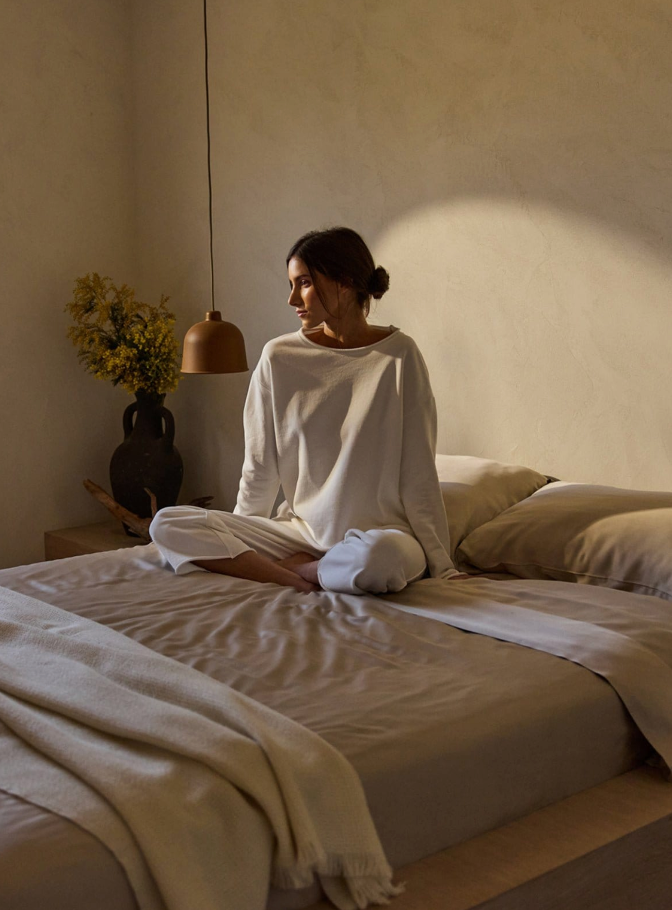Japandi inspired neutral bedroom, Cozy Earth Bedding