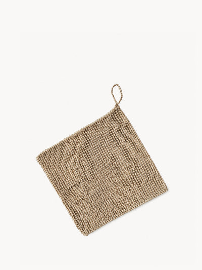 Korissa Hemp Washcloth, natural hemp knit, hanging loop, white background