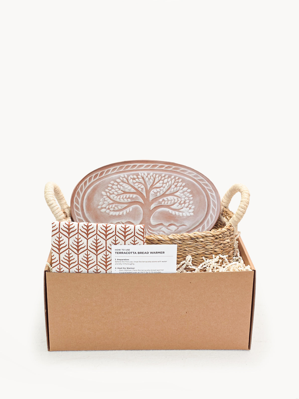 Korissa Bread Warmer Basket Gift Set, Tree of Life, packaged in branded gift box