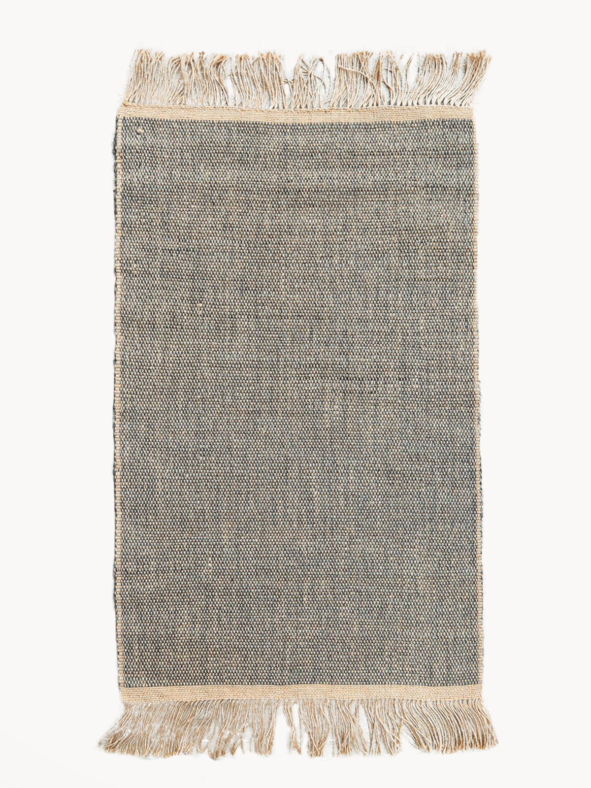 Korissa Goldilocks Rug, gray colorway, fringe edges, white background