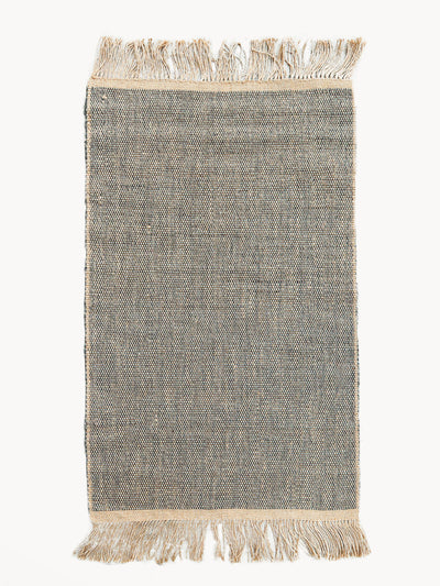 Korissa Goldilocks Rug, gray colorway, fringe edges, white background