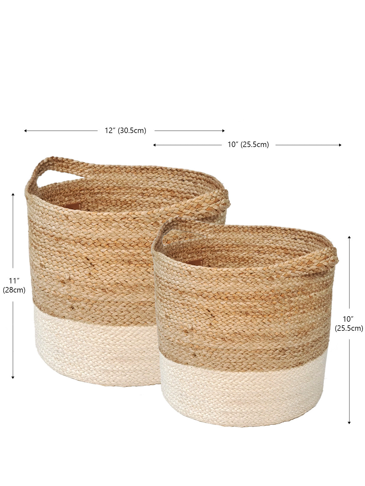 Korissa Kata Colorblock Basket dimension chart, two sizes shown