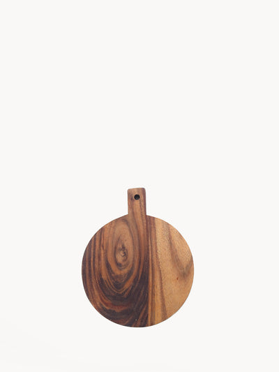 Korissa Wooden Round Serving Board, two-tone Albizia wood, white background