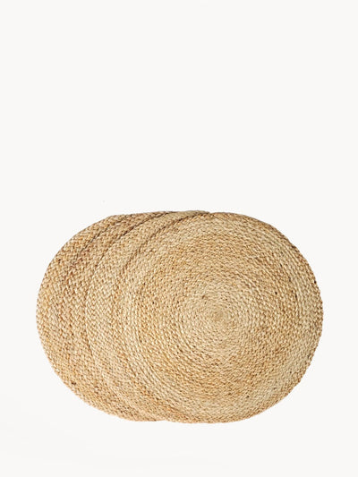 Korissa Kata Natural Placemat, braided jute, set of 4 stacked, white background