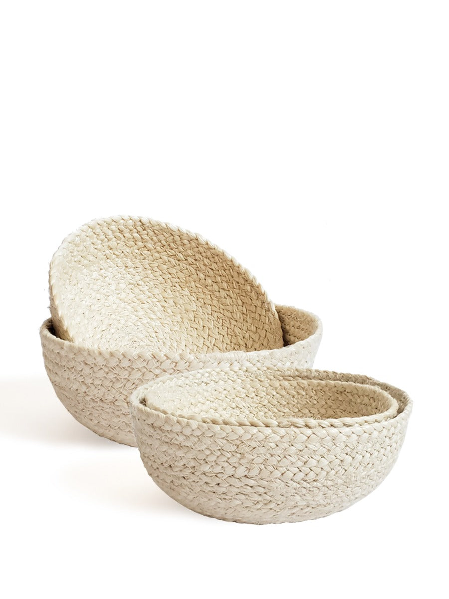 Korissa Kata Candy Bowl, white jute, nested pair, close angle