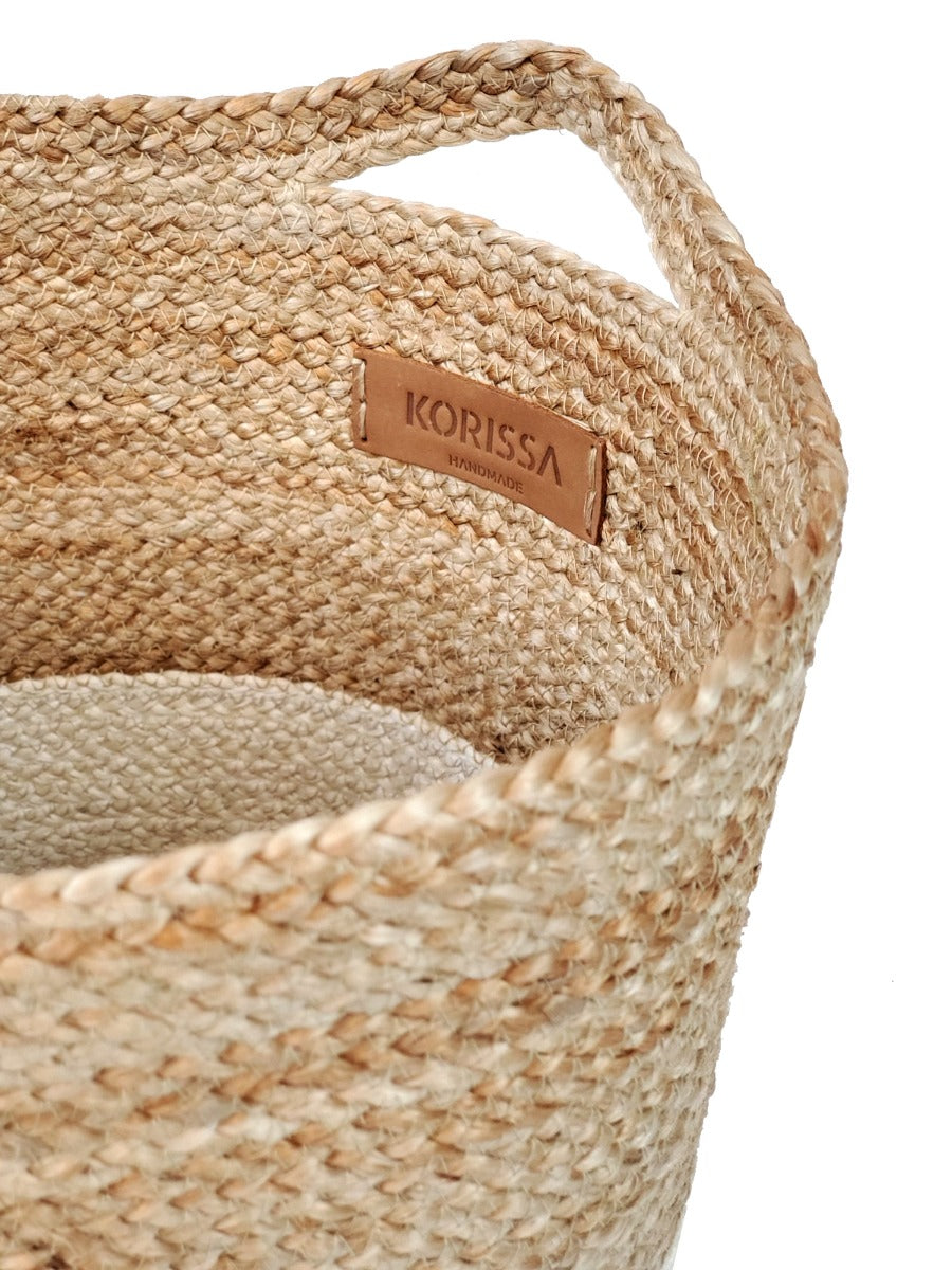 Korissa Kata Colorblock Basket, close-up showing handle and weave detail